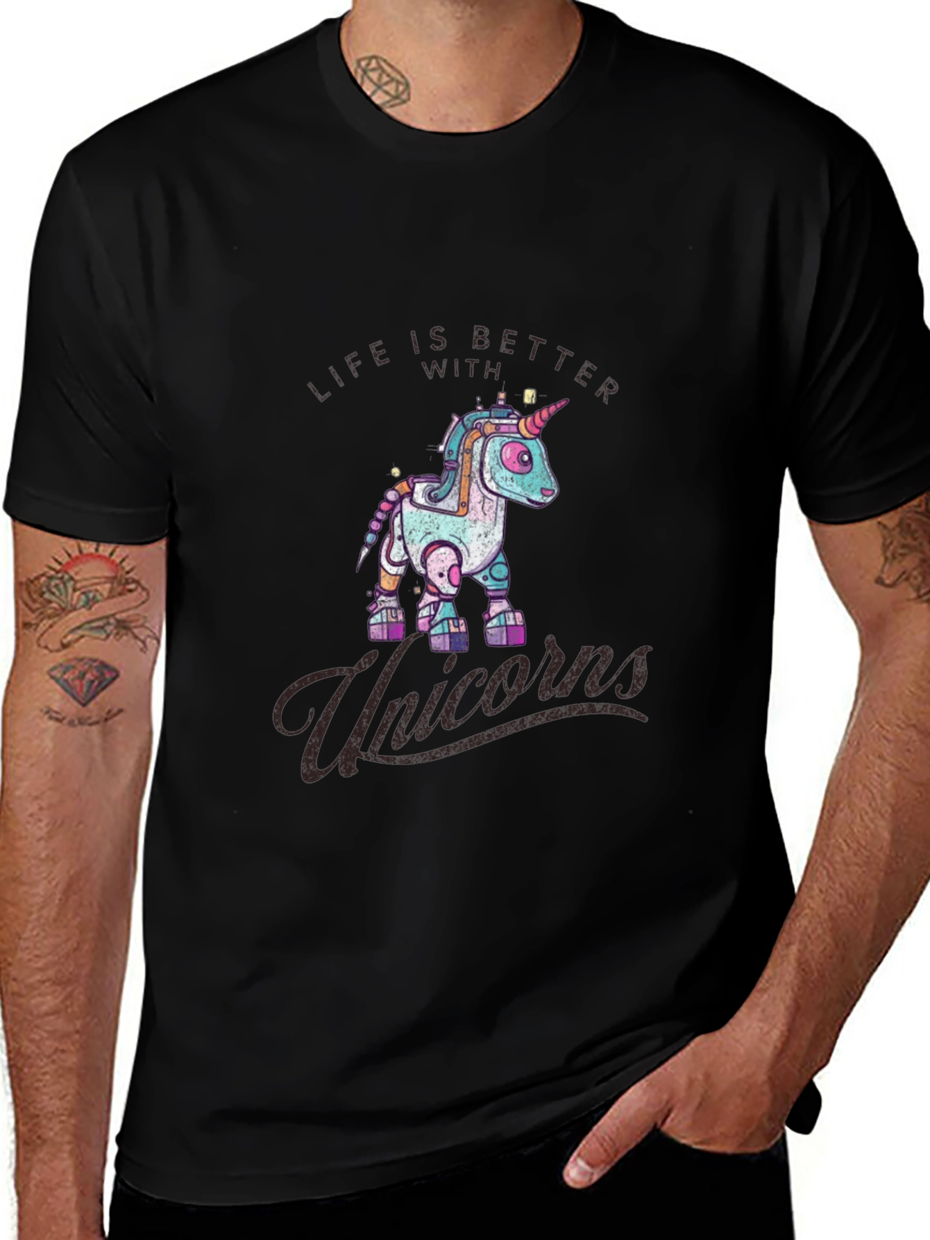 Variant 25 of Life is Better with Unicorns Graphic Tee - Black