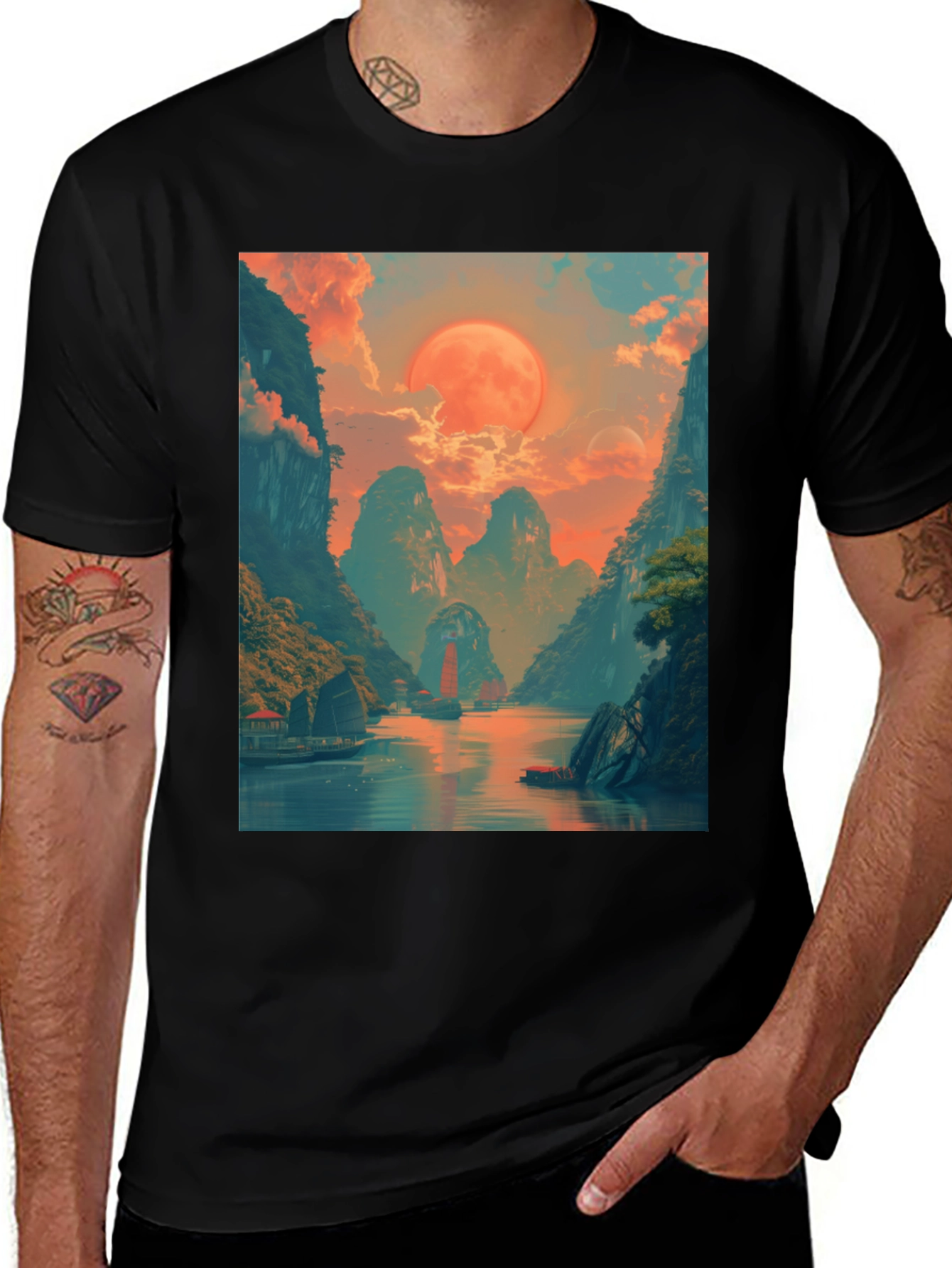 Scenic Landscape Graphic Tee - Artistic Adventure Shirt
