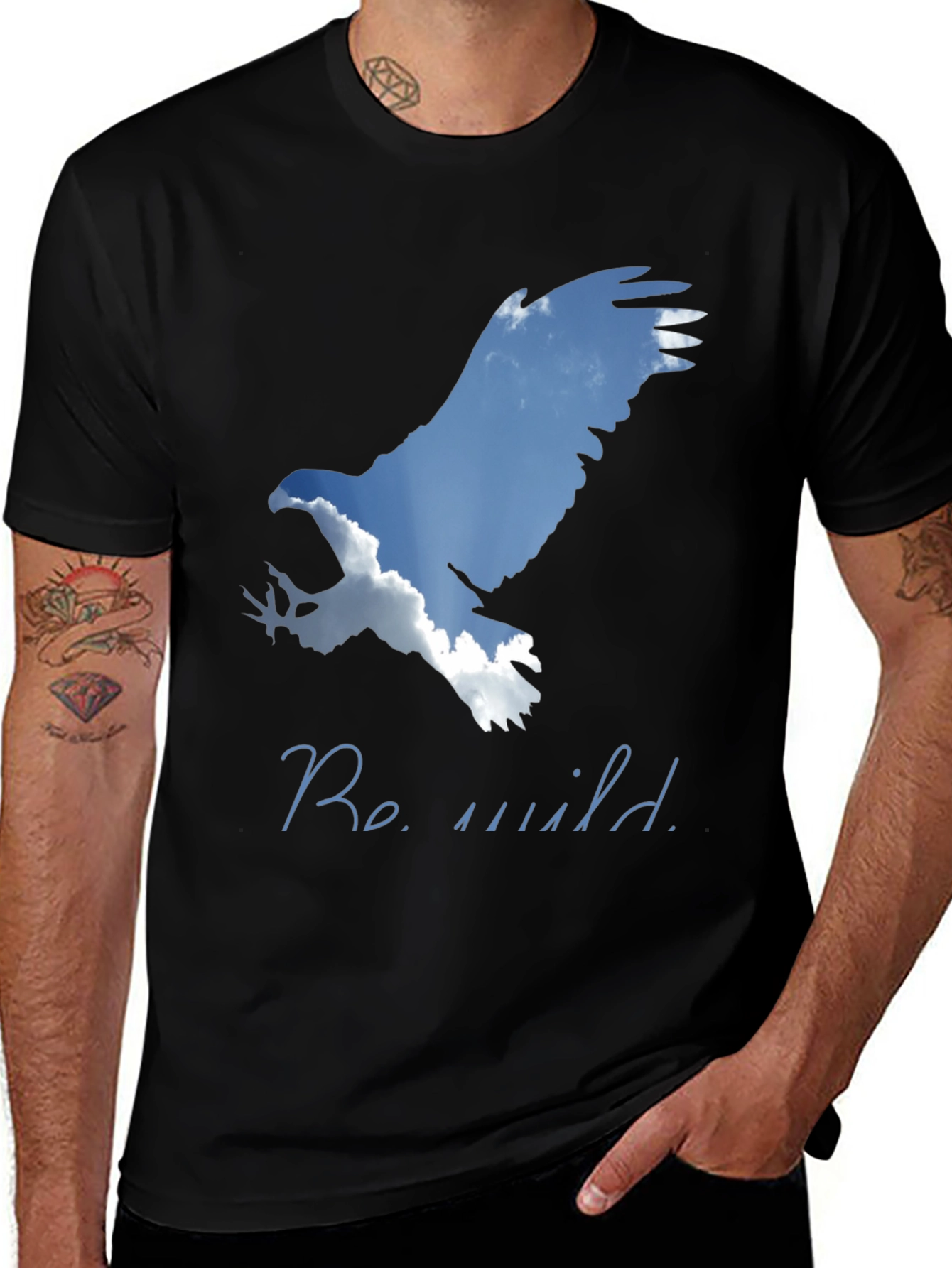 Variant 20 of Be Wild Eagle Graphic Tee - Black Cotton Blend Shirt
