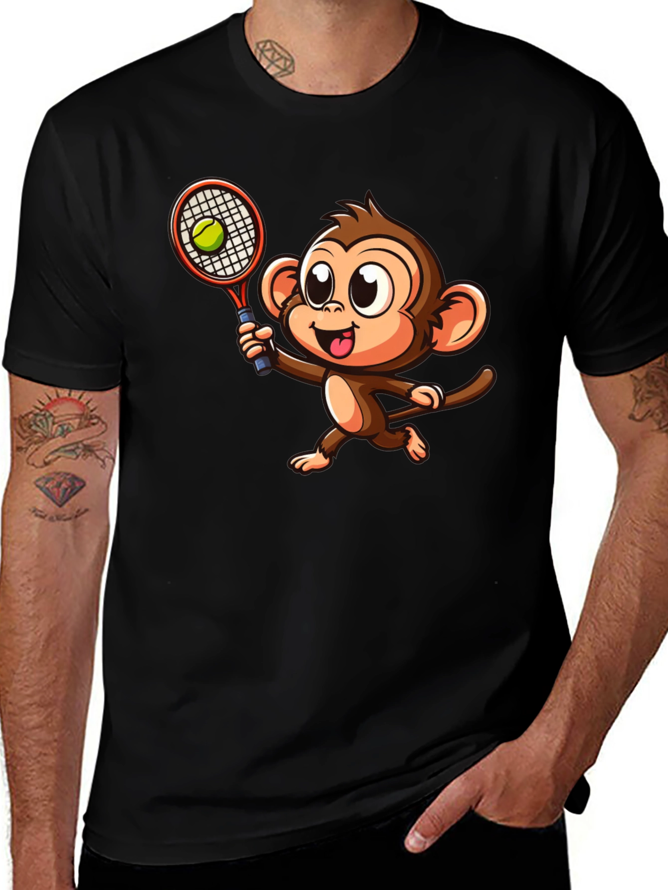 Variant 17 of Monkey Tennis Graphic Tee - Cartoon Style