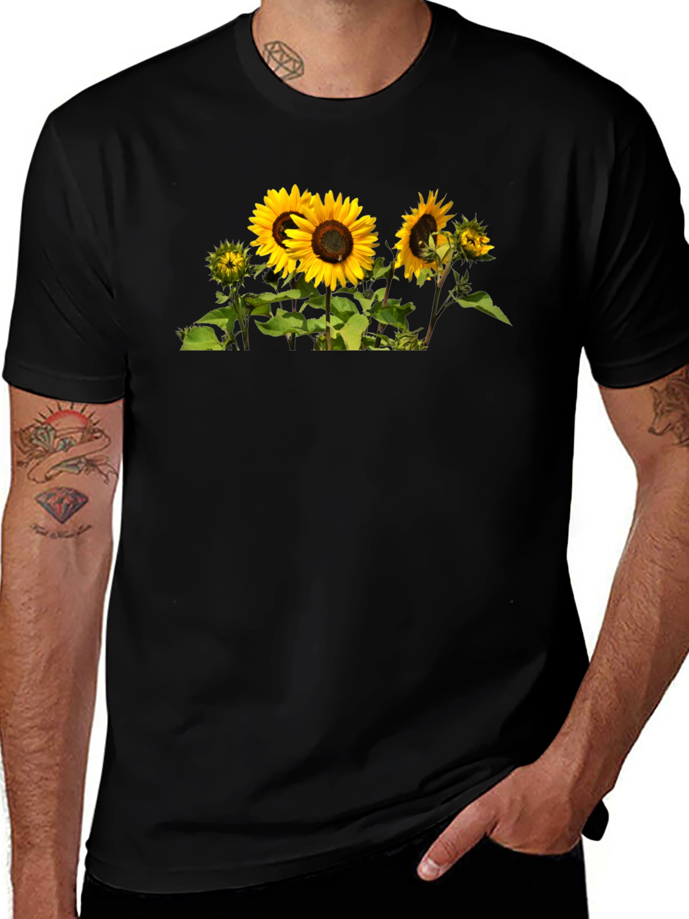 Variant 28 of Sunflower Graphic Tee - Men's Black Cotton T-Shirt