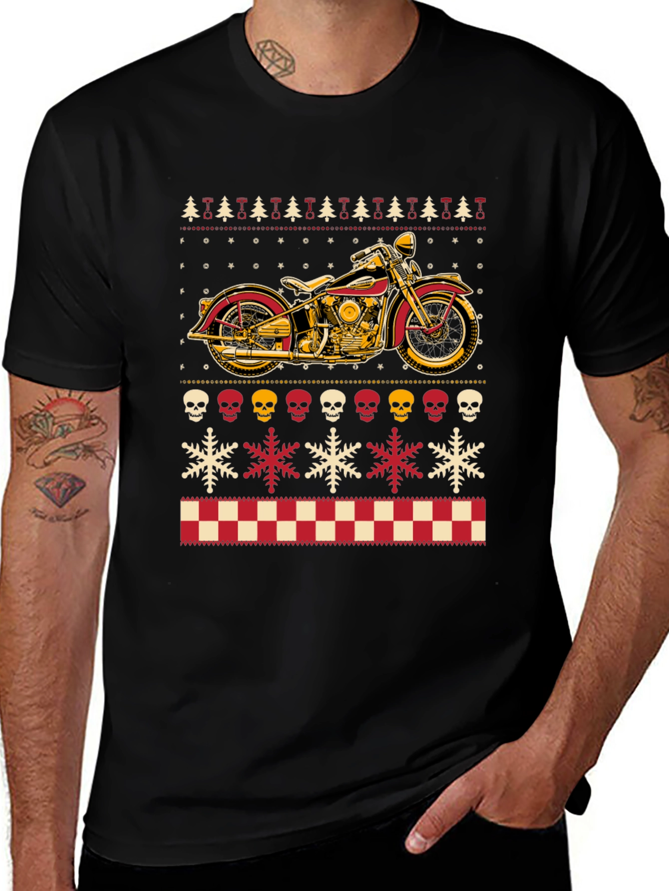 Variant 16 of Motorcycle Ugly Christmas Sweater Style T-Shirt