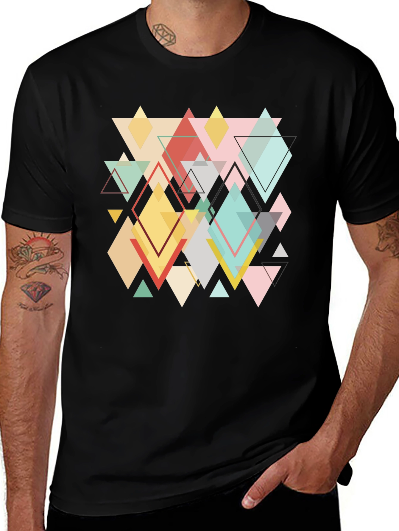 Variant 25 of Geometric Triangle Pattern Black T-Shirt