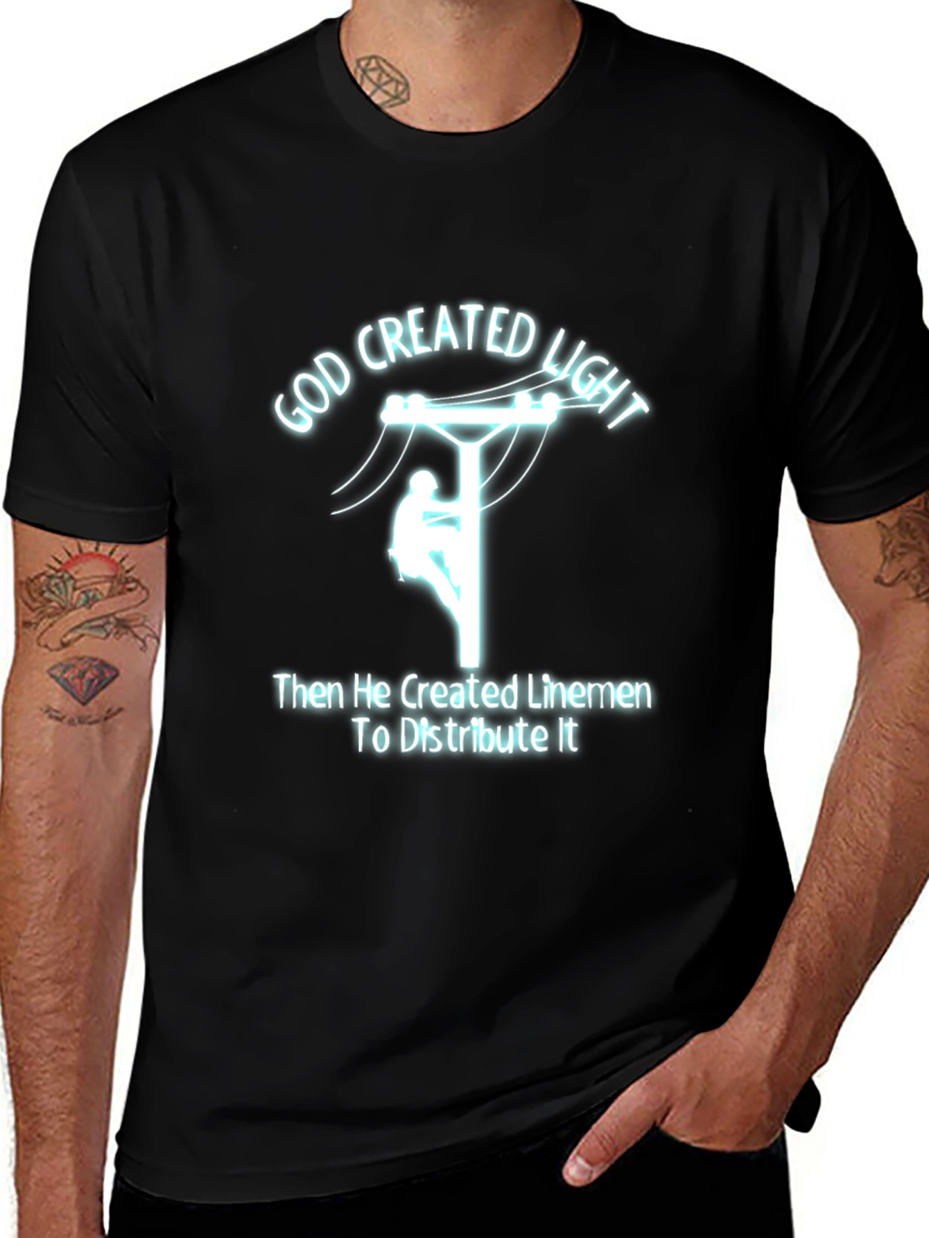 Variant 4 of God Created Light Lineman T-Shirt
