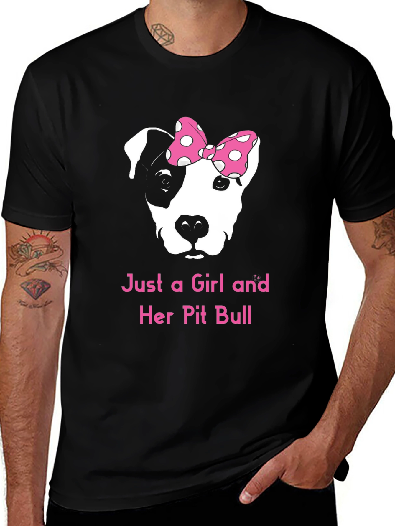 Variant 26 of Girl and Pit Bull T-Shirt - Pink Bow Dog Tee