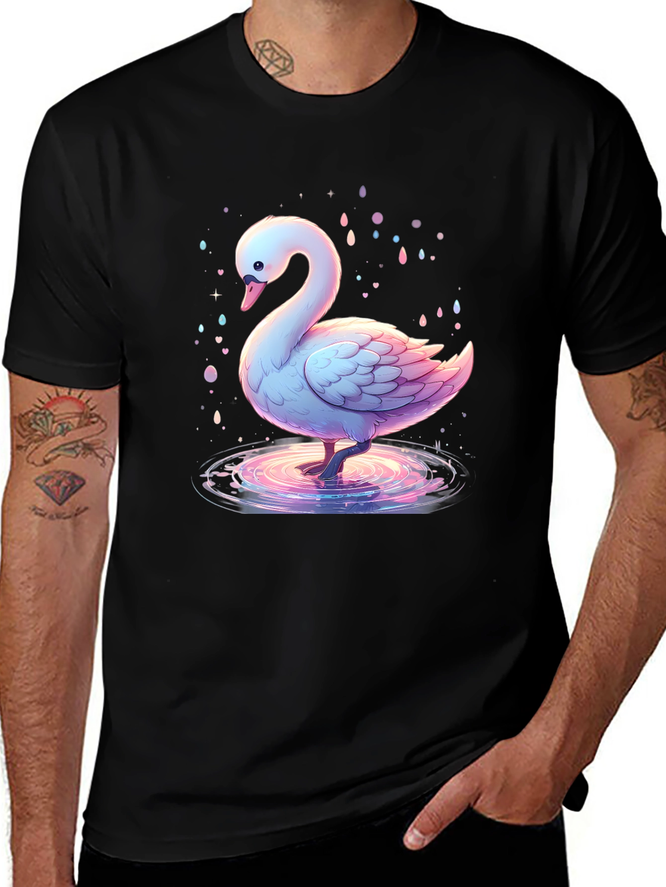 Variant 20 of Swan Graphic Tee - Men's Black Cotton T-Shirt