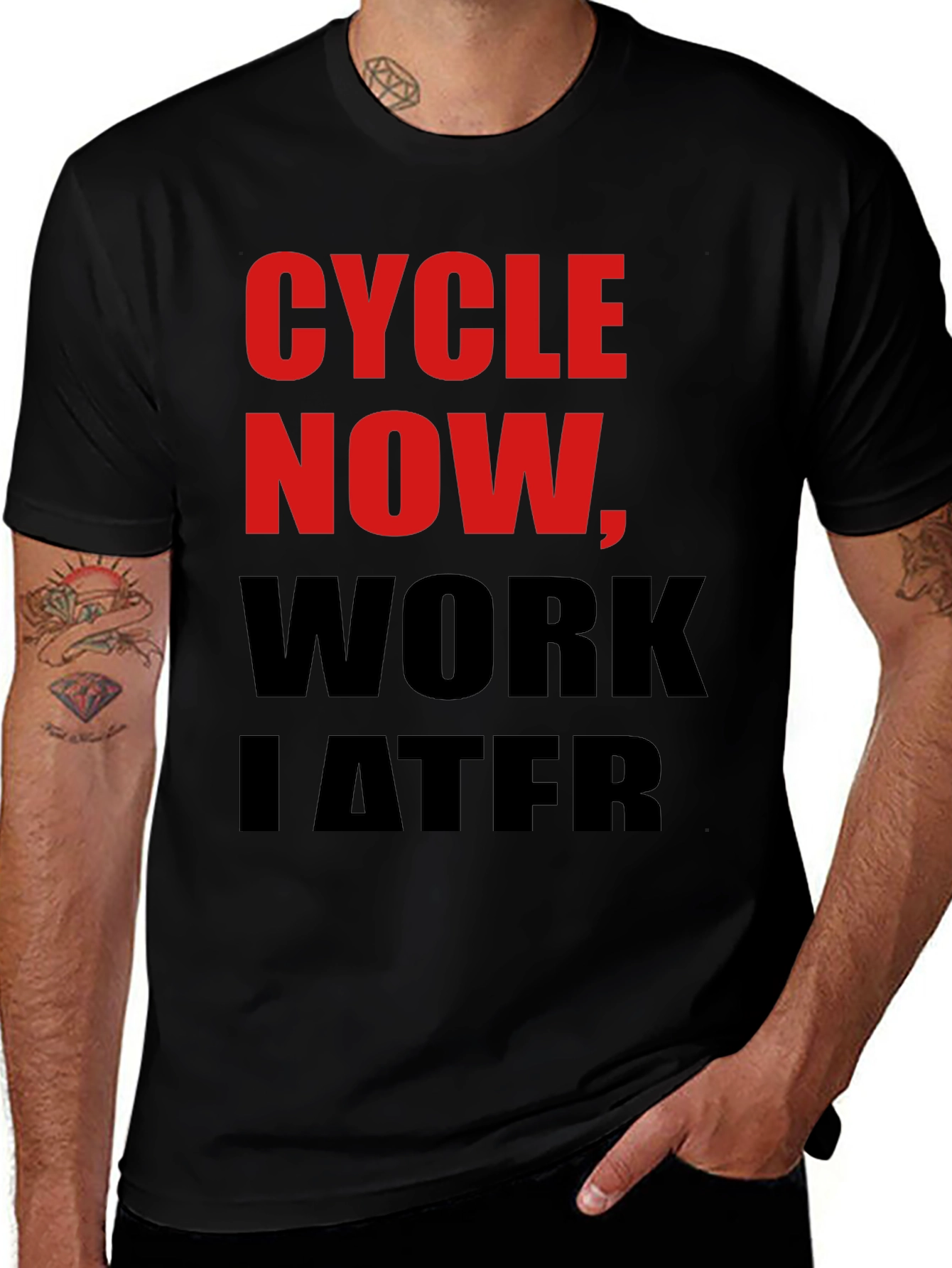 Variant 11 of Cycle Now Work Later Black T-Shirt