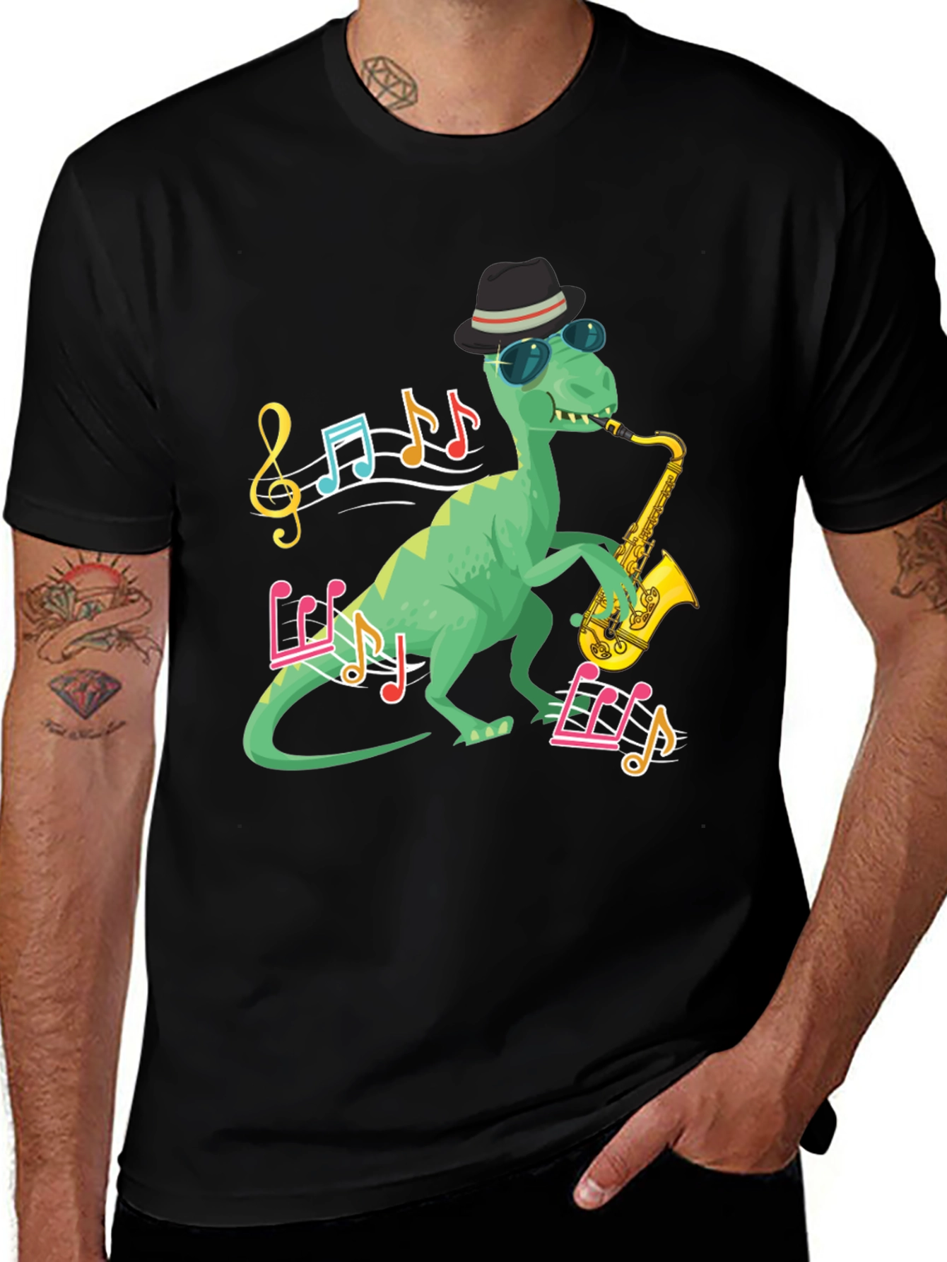 Variant 8 of Dinosaur Saxophone T-Shirt - Cool Dino Music Tee