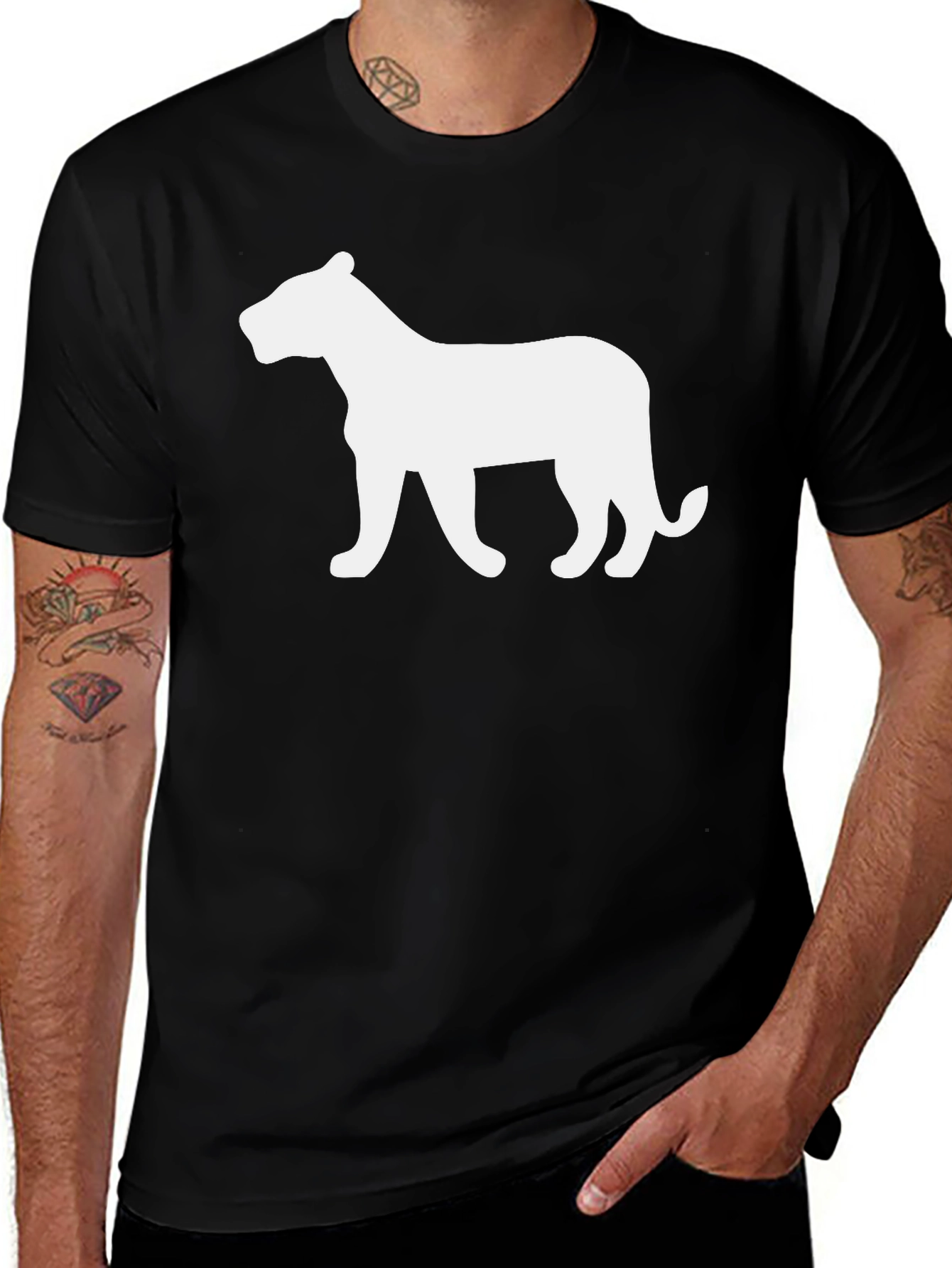 Black T-Shirt with White Mountain Lion Graphic