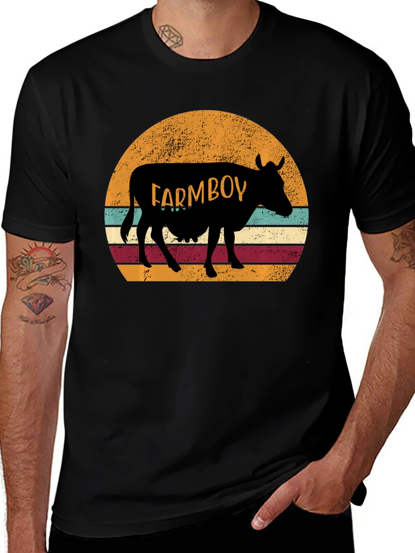 Retro Farmboy Cow Graphic Tee