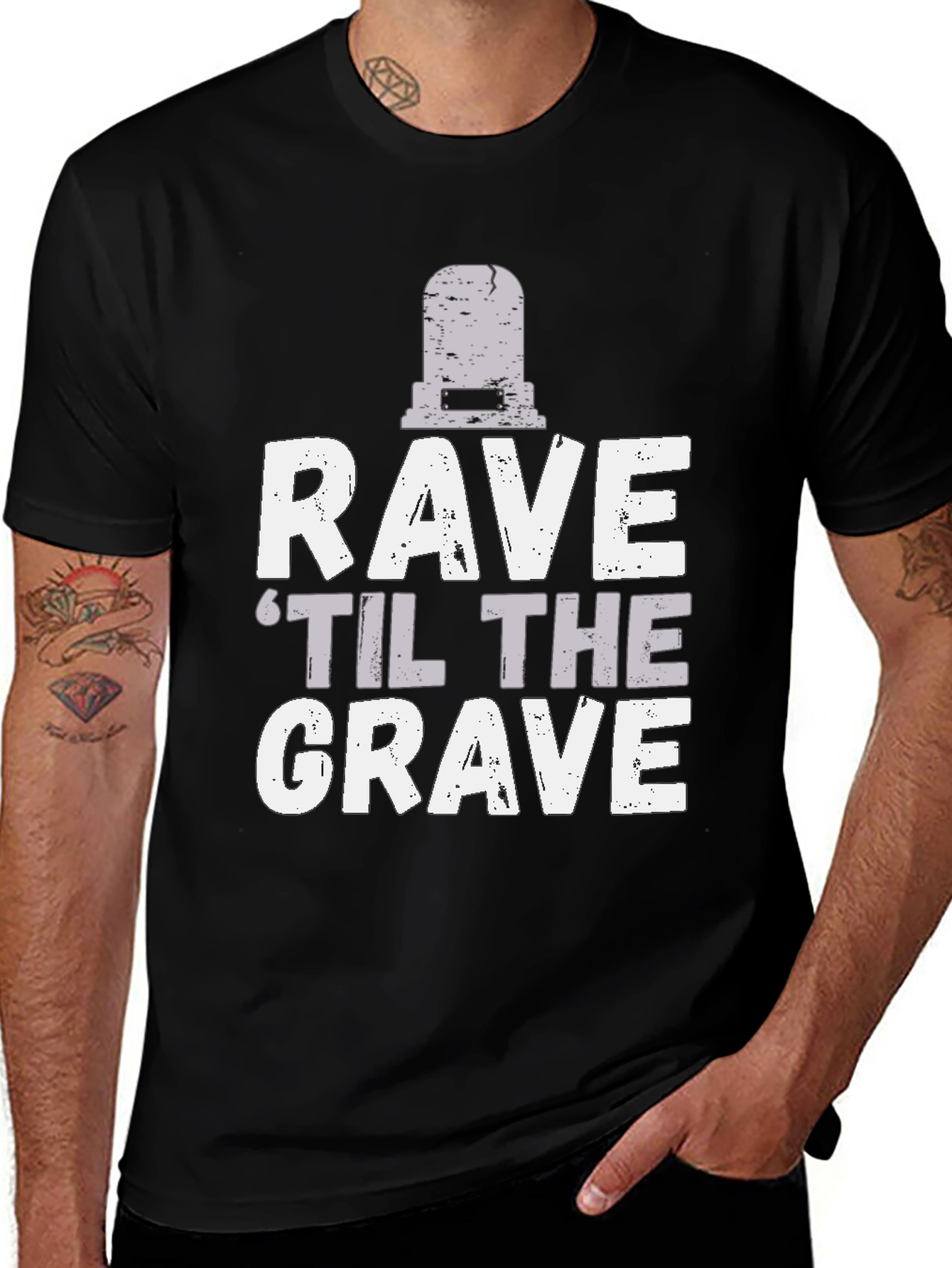 Variant 24 of Rave Til The Grave Graphic Tee - Black Cotton Shirt