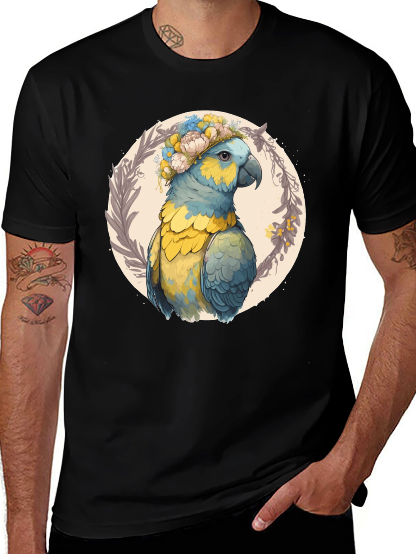 Variant 19 of Parrot Floral Wreath Graphic Tee