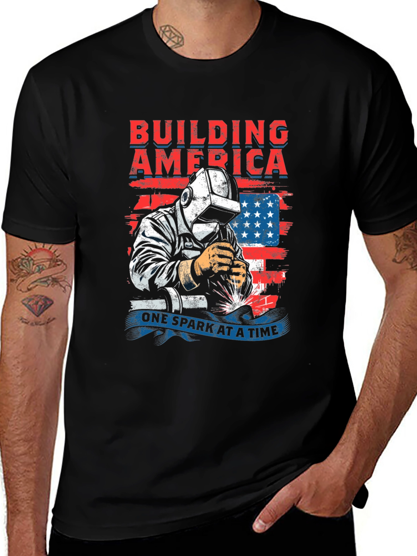 Variant 6 of Building America Welder Patriotic T-Shirt