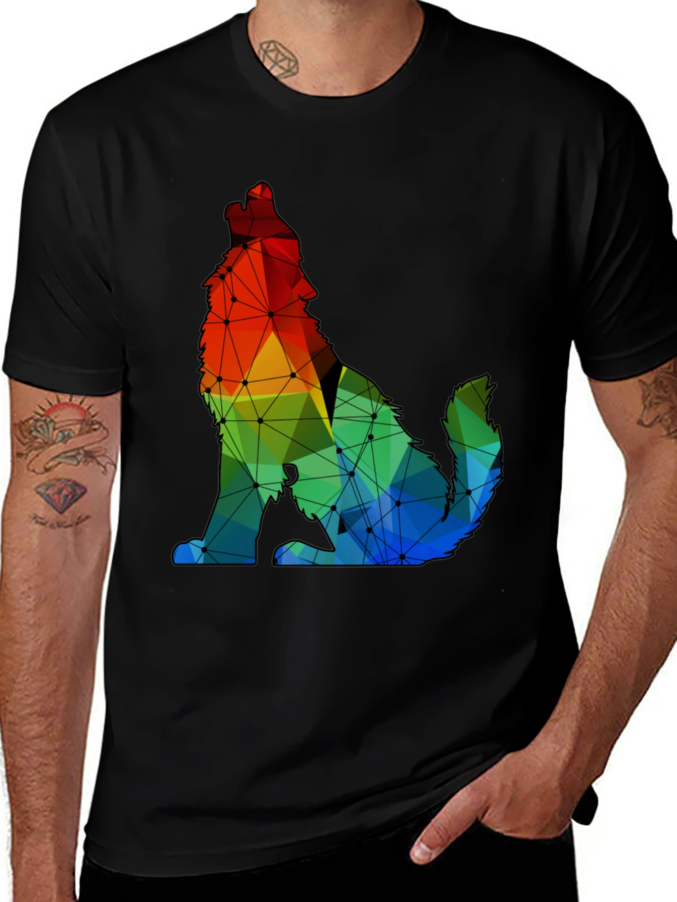 Variant 3 of Geometric Wolf Graphic Tee - Modern Artistic Design