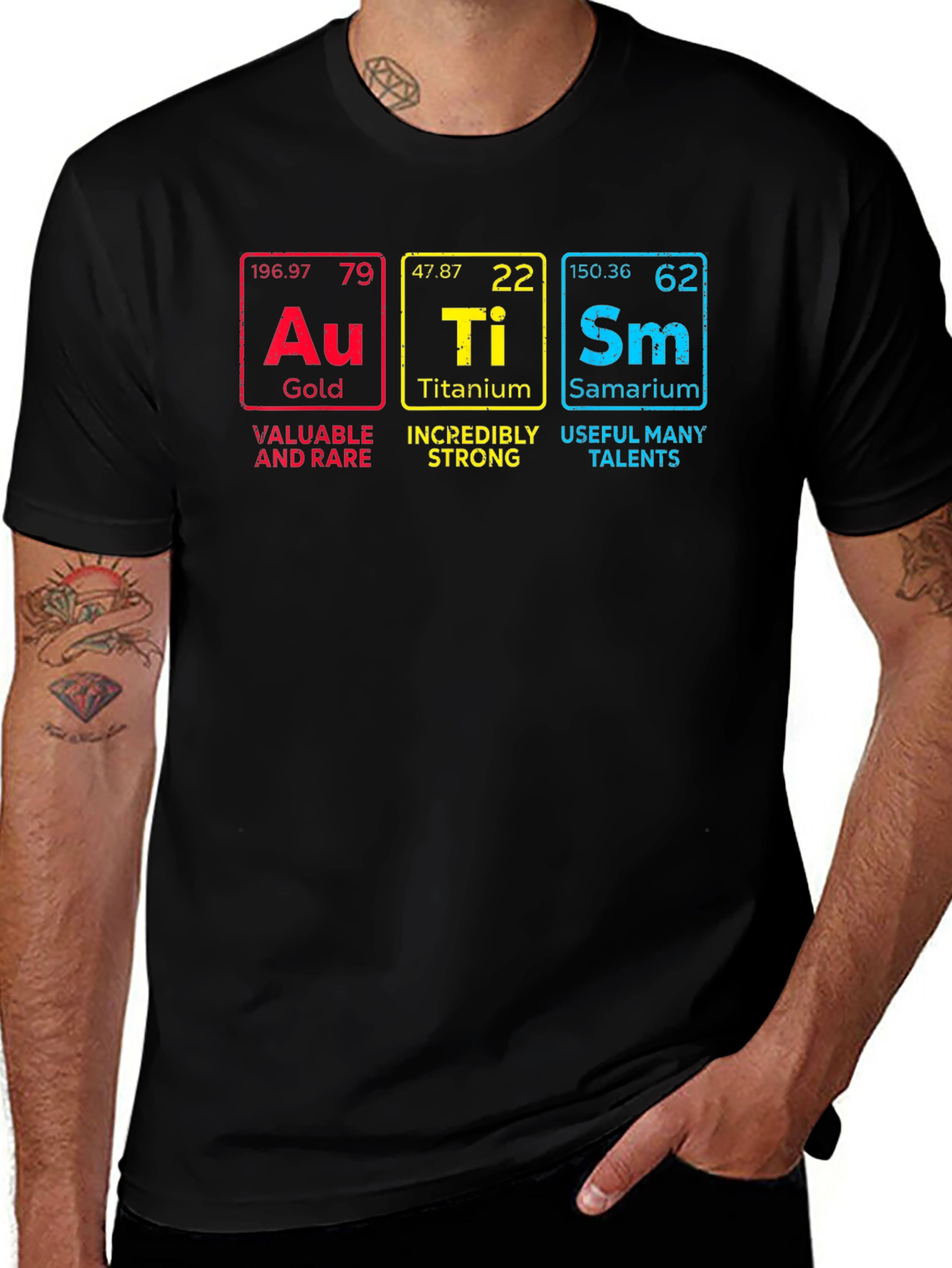 Periodic Table Element T-Shirt - Gold, Titanium, Samarium 