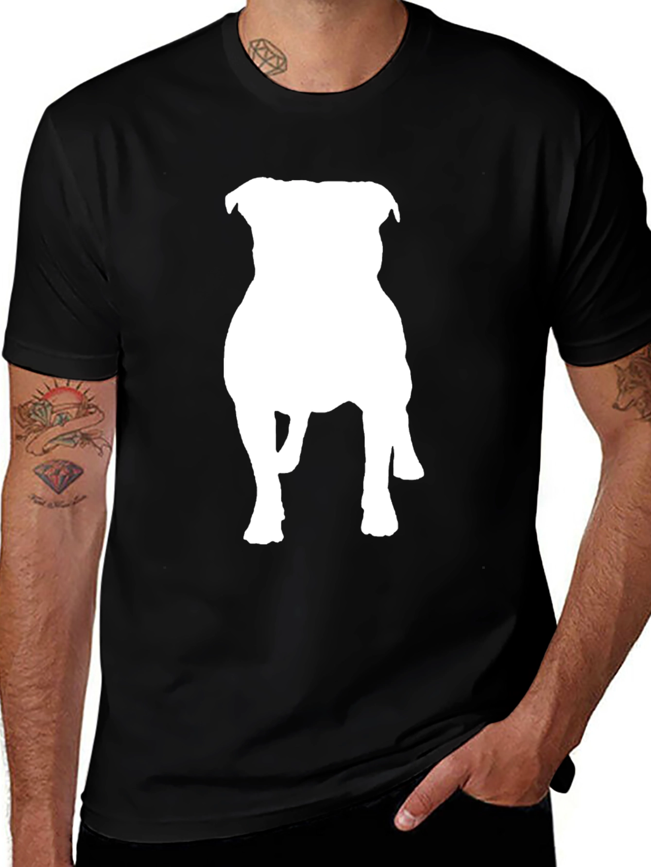 Variant 10 of Black T-Shirt with White Dog Silhouette