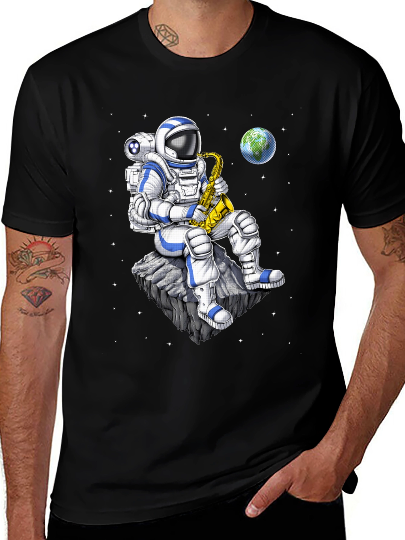 Variant 27 of Astronaut Saxophone T-Shirt: Space Musician Tee
