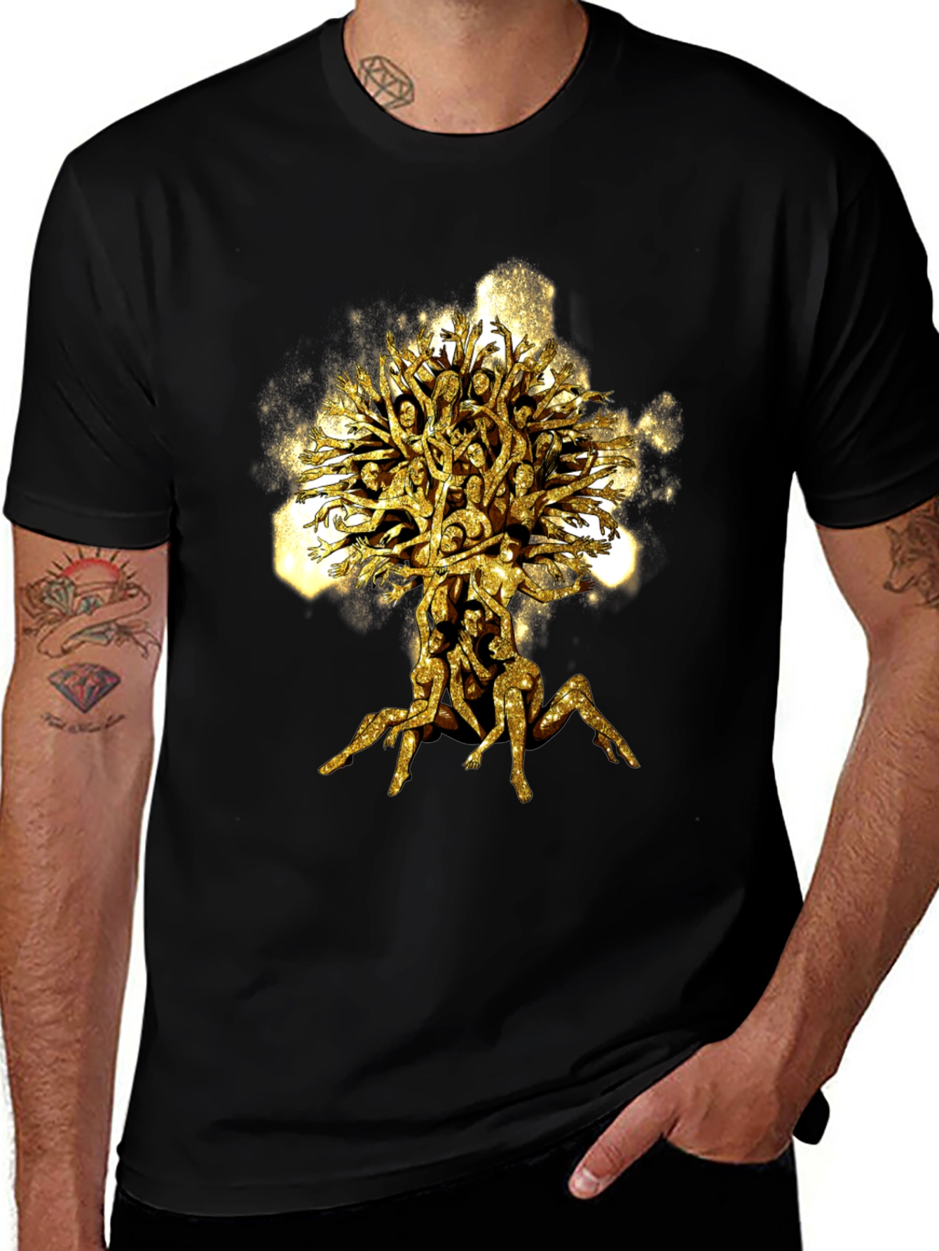 Variant 29 of Golden Human Tree Black Tee