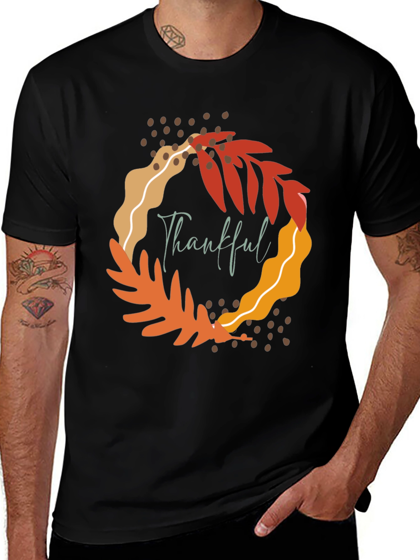 Variant 23 of Thankful Leaf Wreath Graphic Tee - Fall Season Apparel