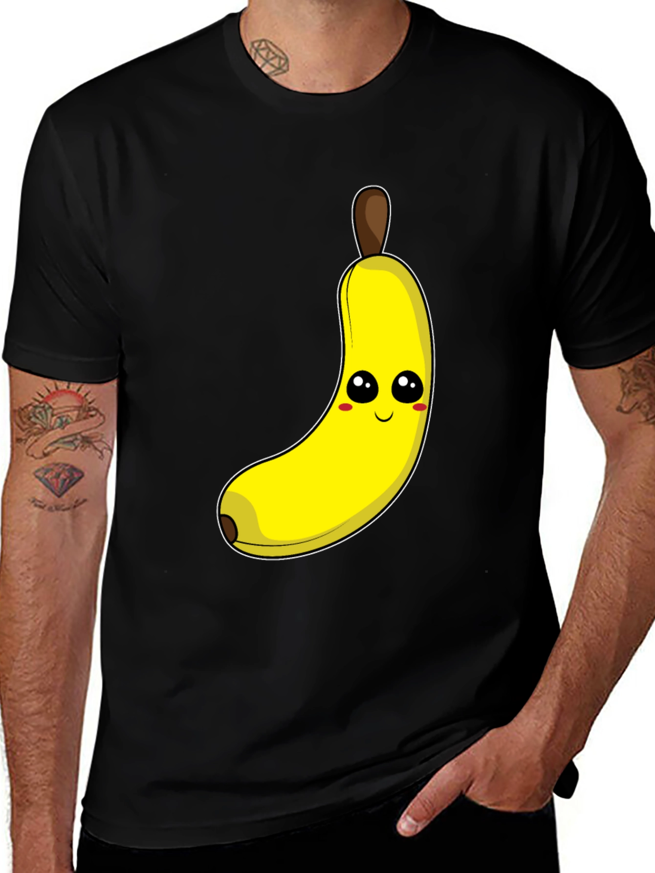 Variant 21 of Funny Banana Cartoon Graphic Tee - Black Cotton T-Shirt