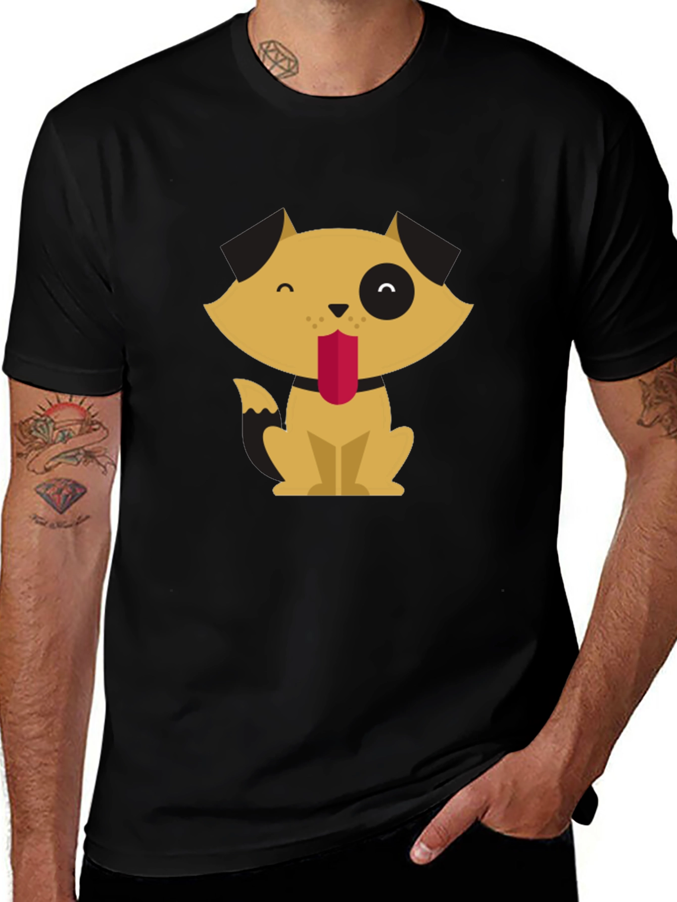 Variant 11 of Cute Cartoon Dog Graphic Tee - Black