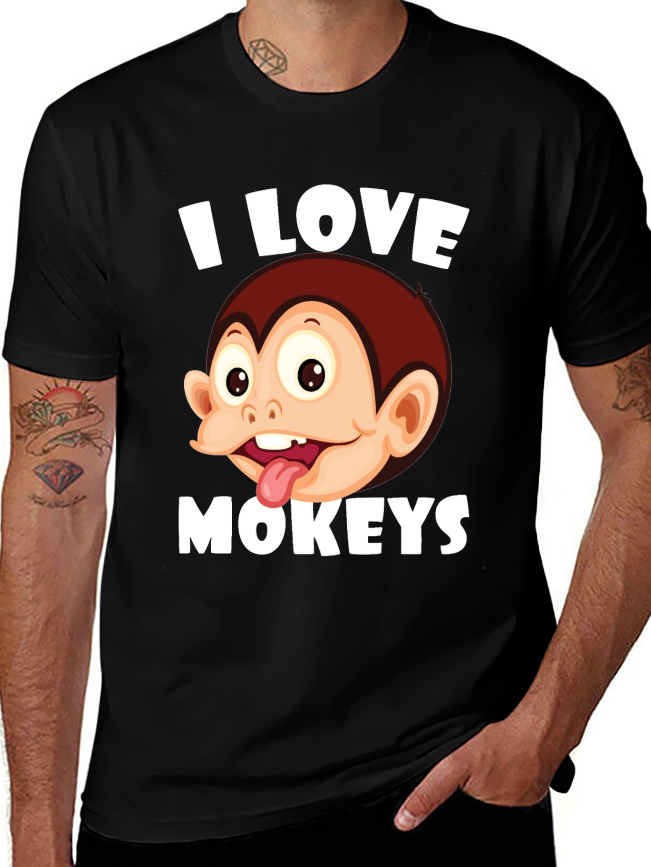 Black I Love Monkeys Graphic Tee - Novelty Design main image