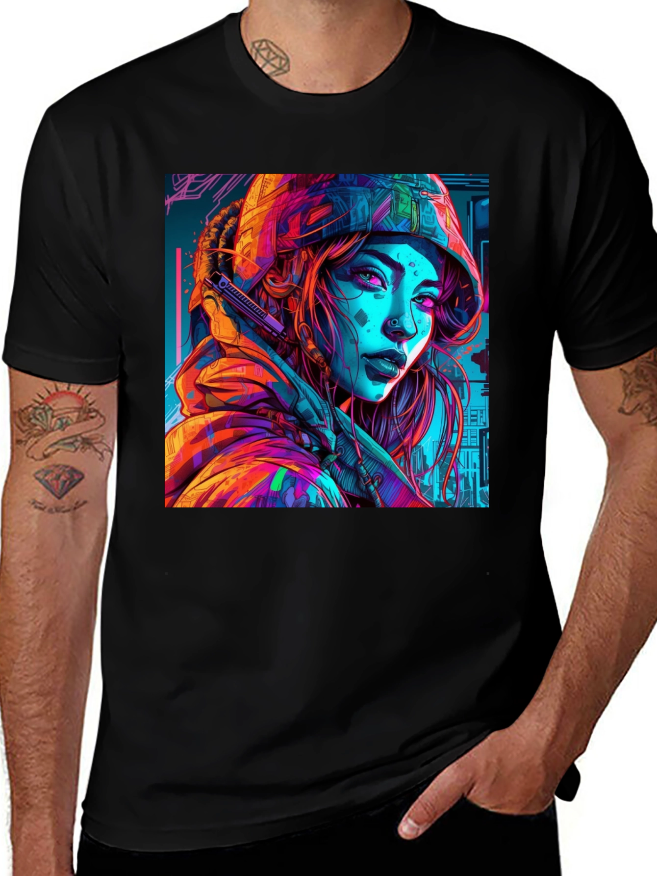 Variant 2 of Cyberpunk Girl Graphic Tee - Unique Design