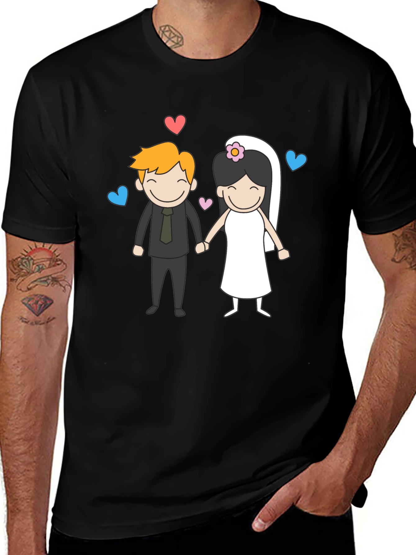 Variant 24 of Cartoon Wedding Couple Graphic Tee - Black