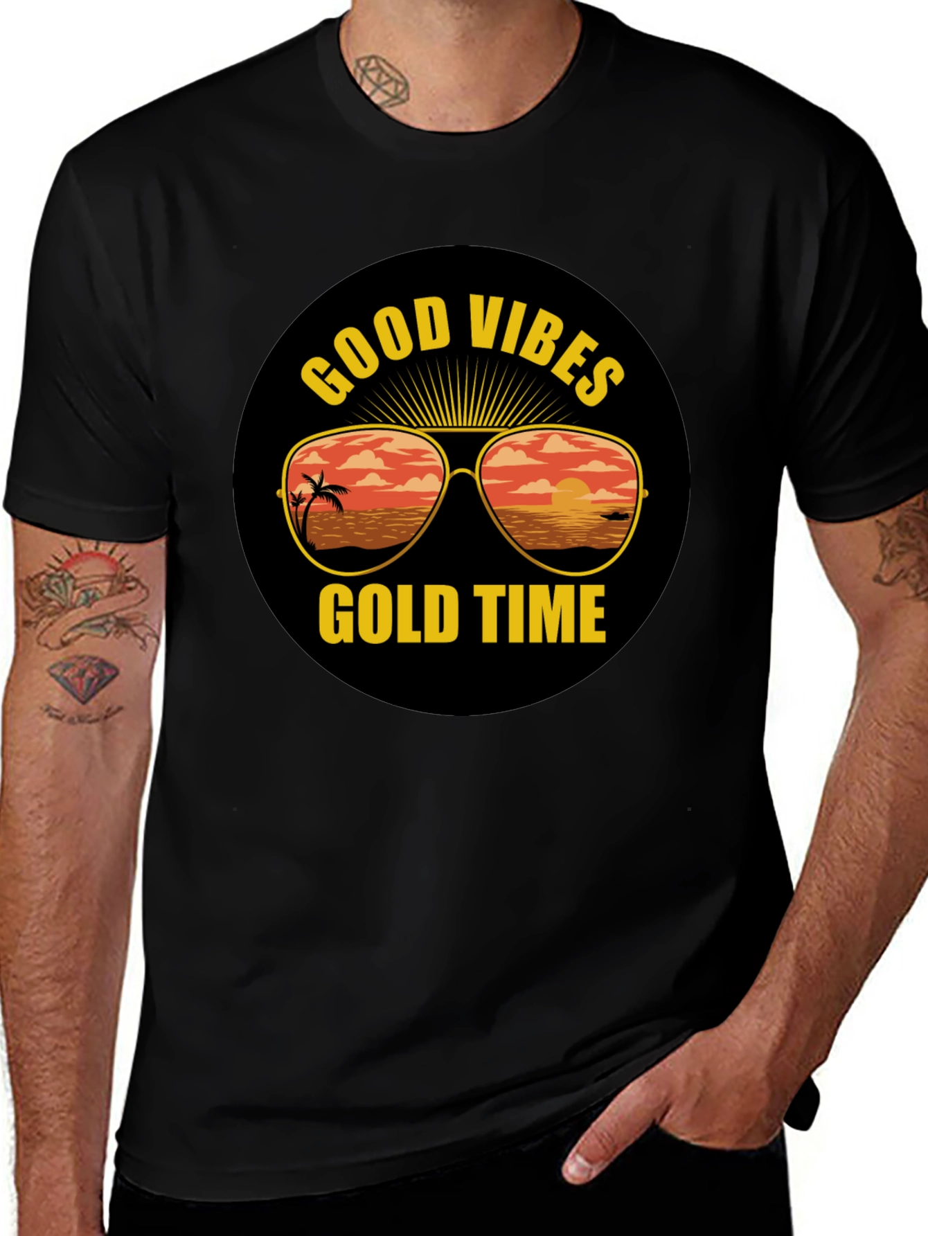Variant 5 of Good Vibes Gold Time Black T-Shirt