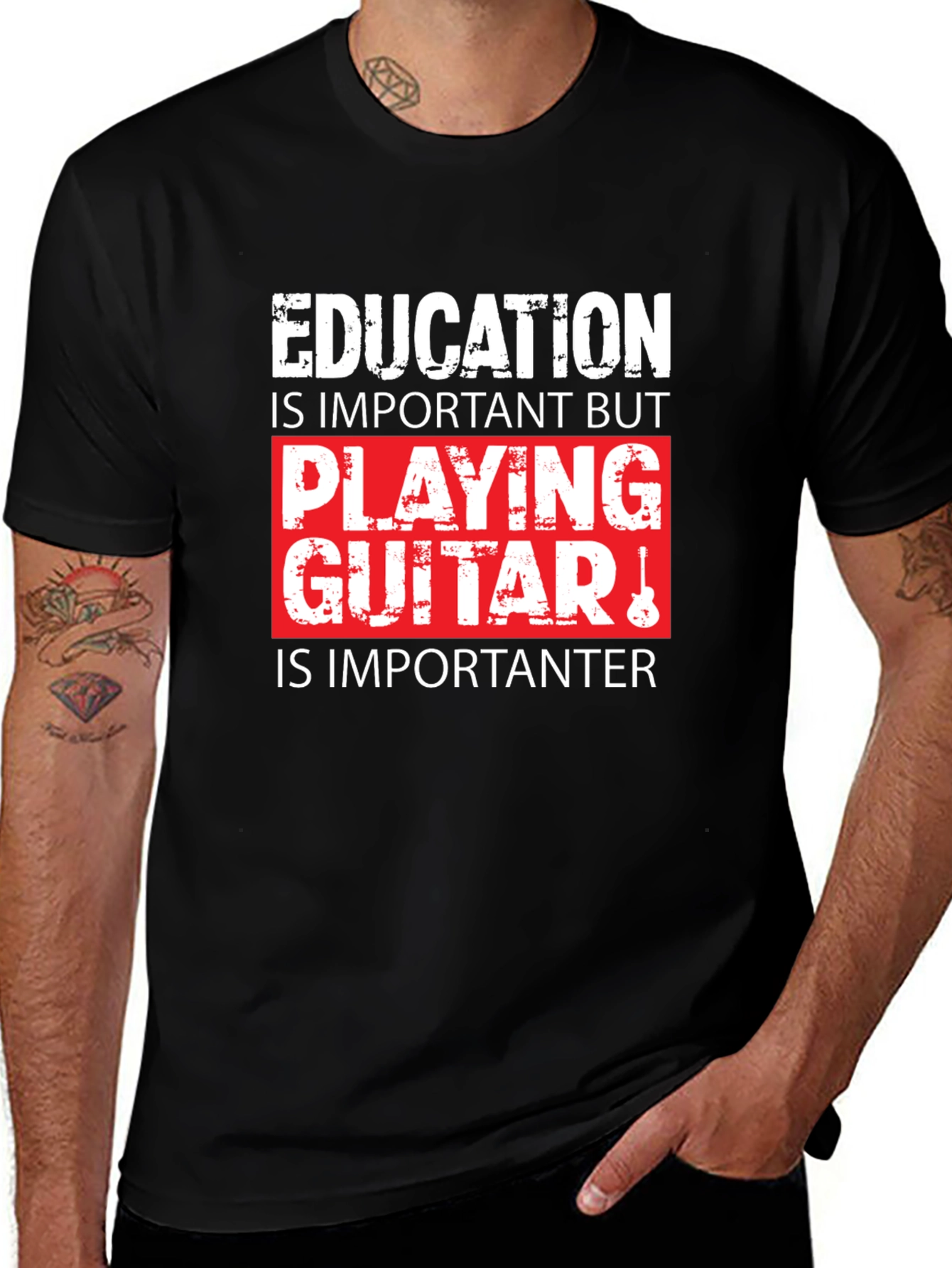 Variant 16 of Funny Guitar Player T-Shirt - Education is Important