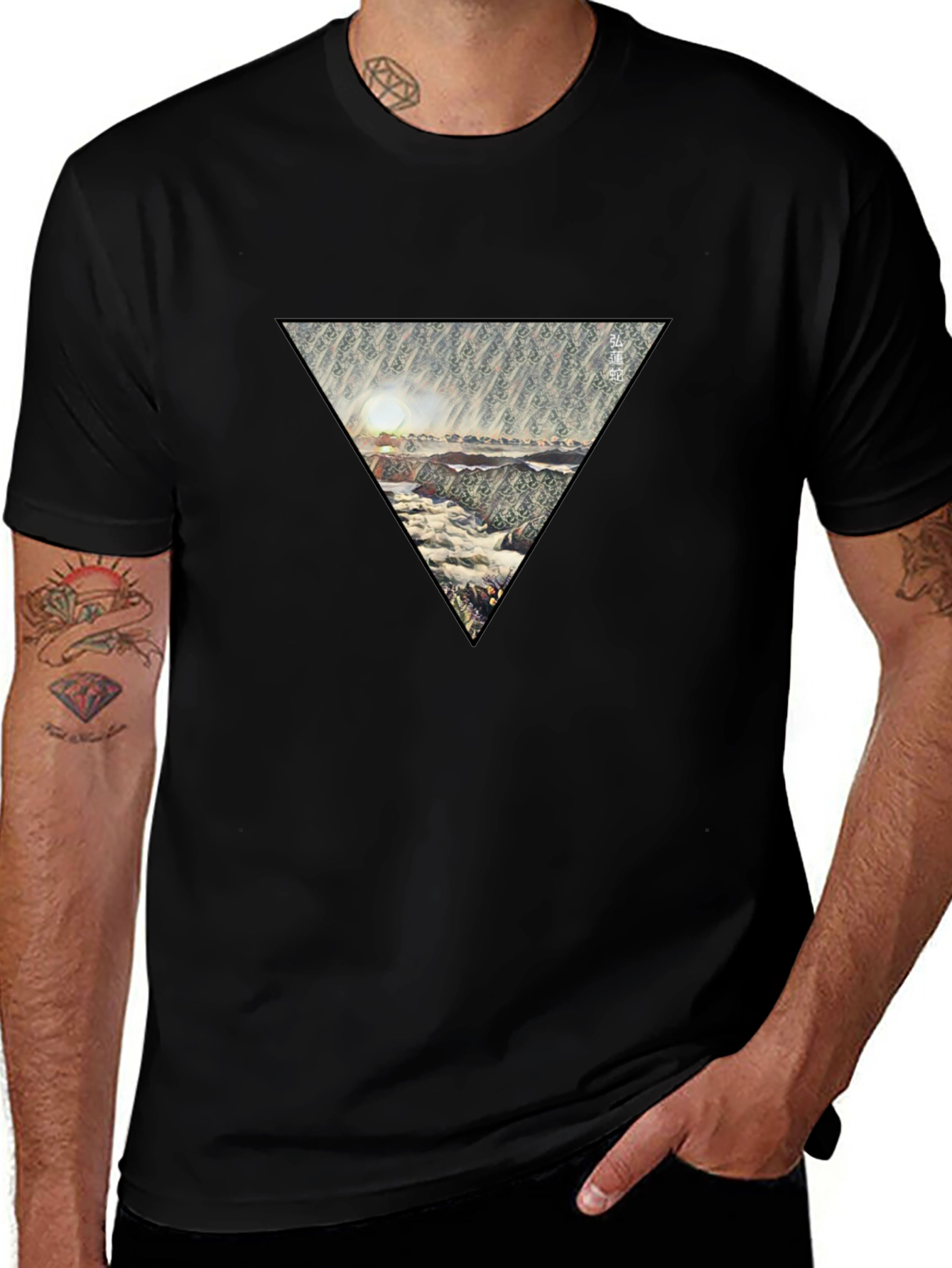 Variant 3 of Abstract Triangle Design Black T-Shirt