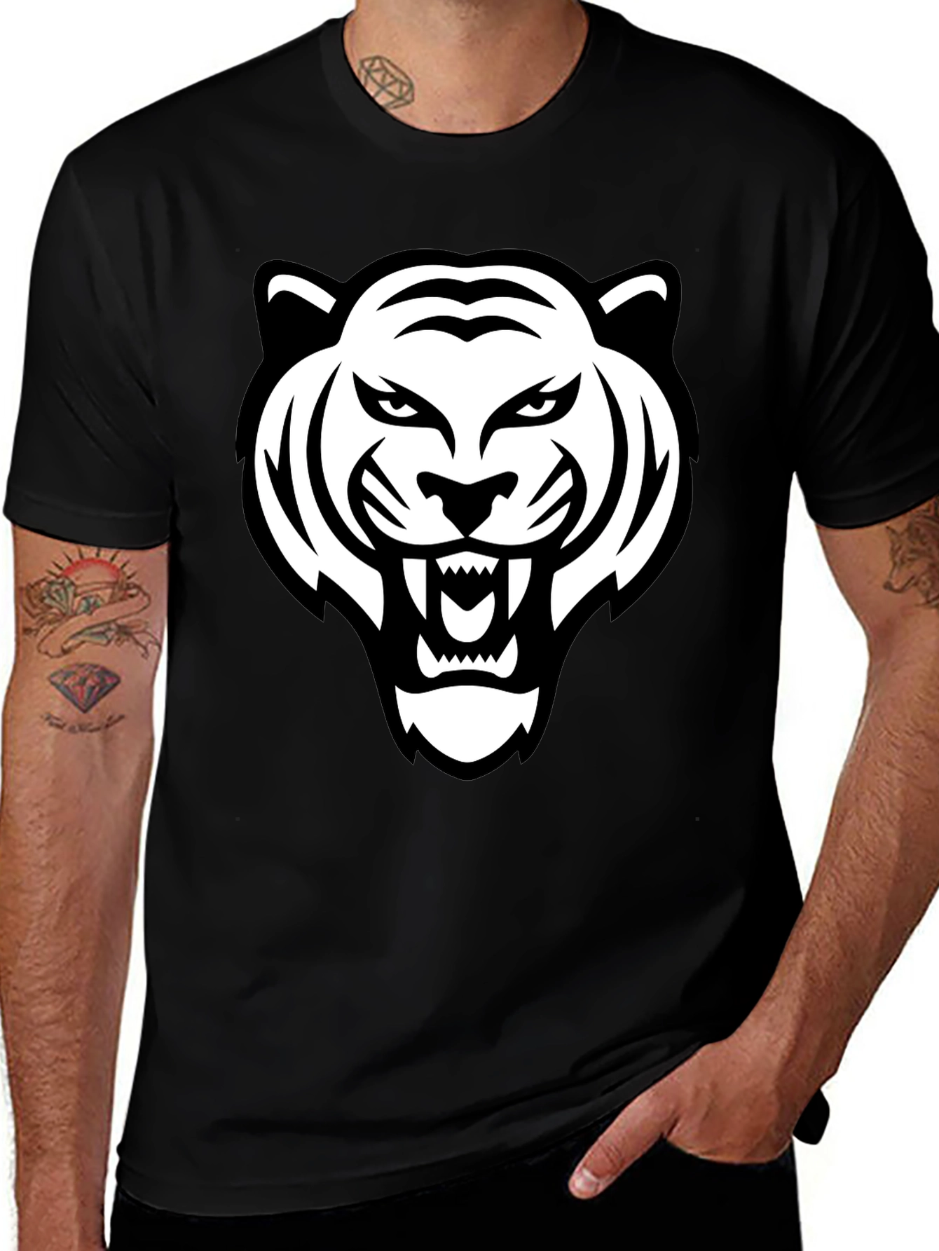 Variant 8 of Bold Tiger Graphic Tee - Black Cotton