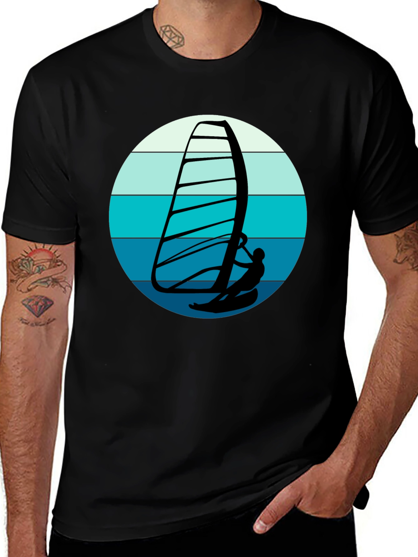 Variant 11 of Windsurfer Graphic Tee - Black Cotton Comfort