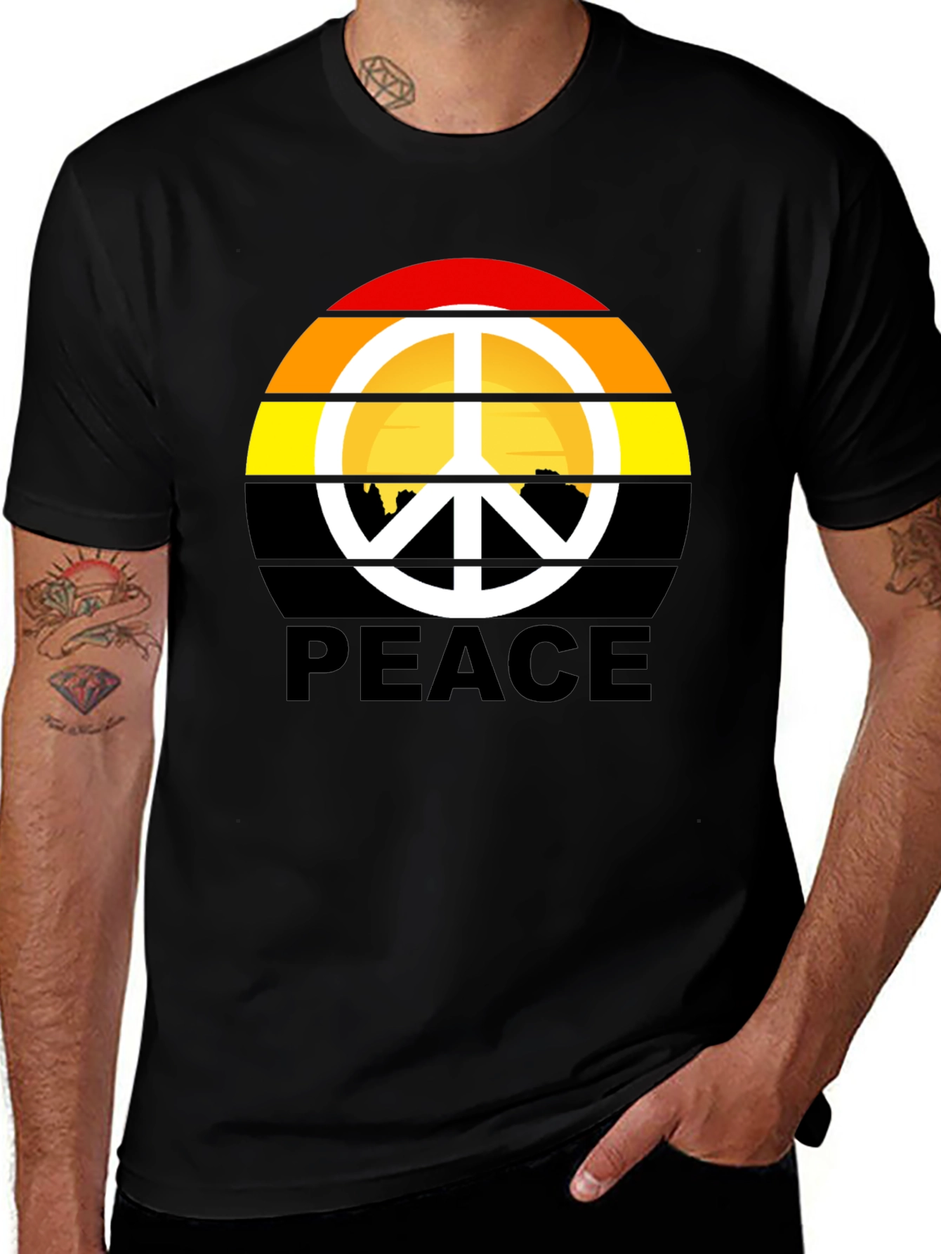 Variant 6 of Peace Symbol Graphic Tee - Retro Sunset Design