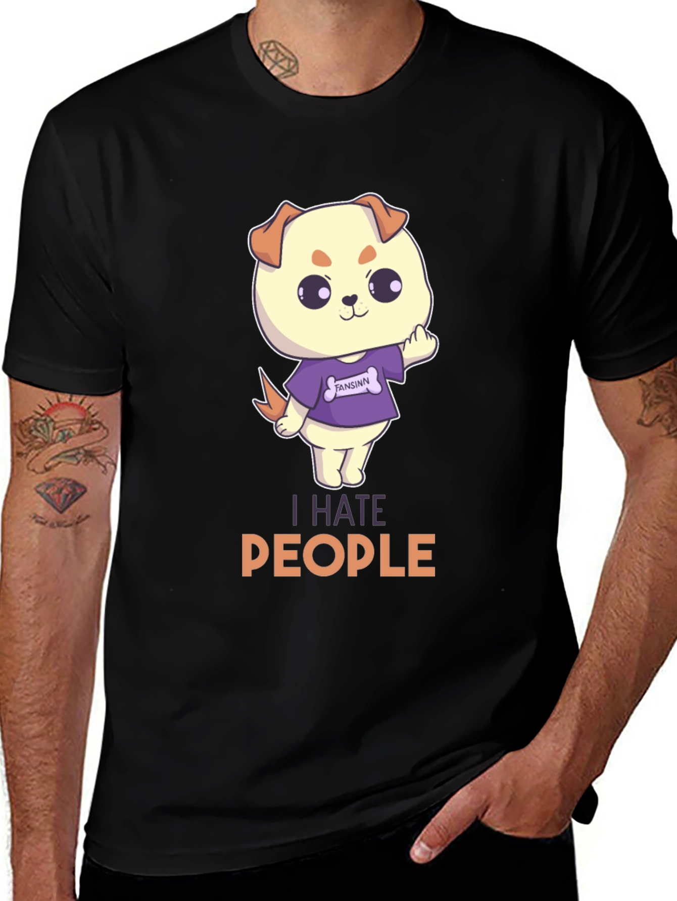 Variant 28 of I Hate People Dog T-Shirt - Sarcastic Cartoon Tee