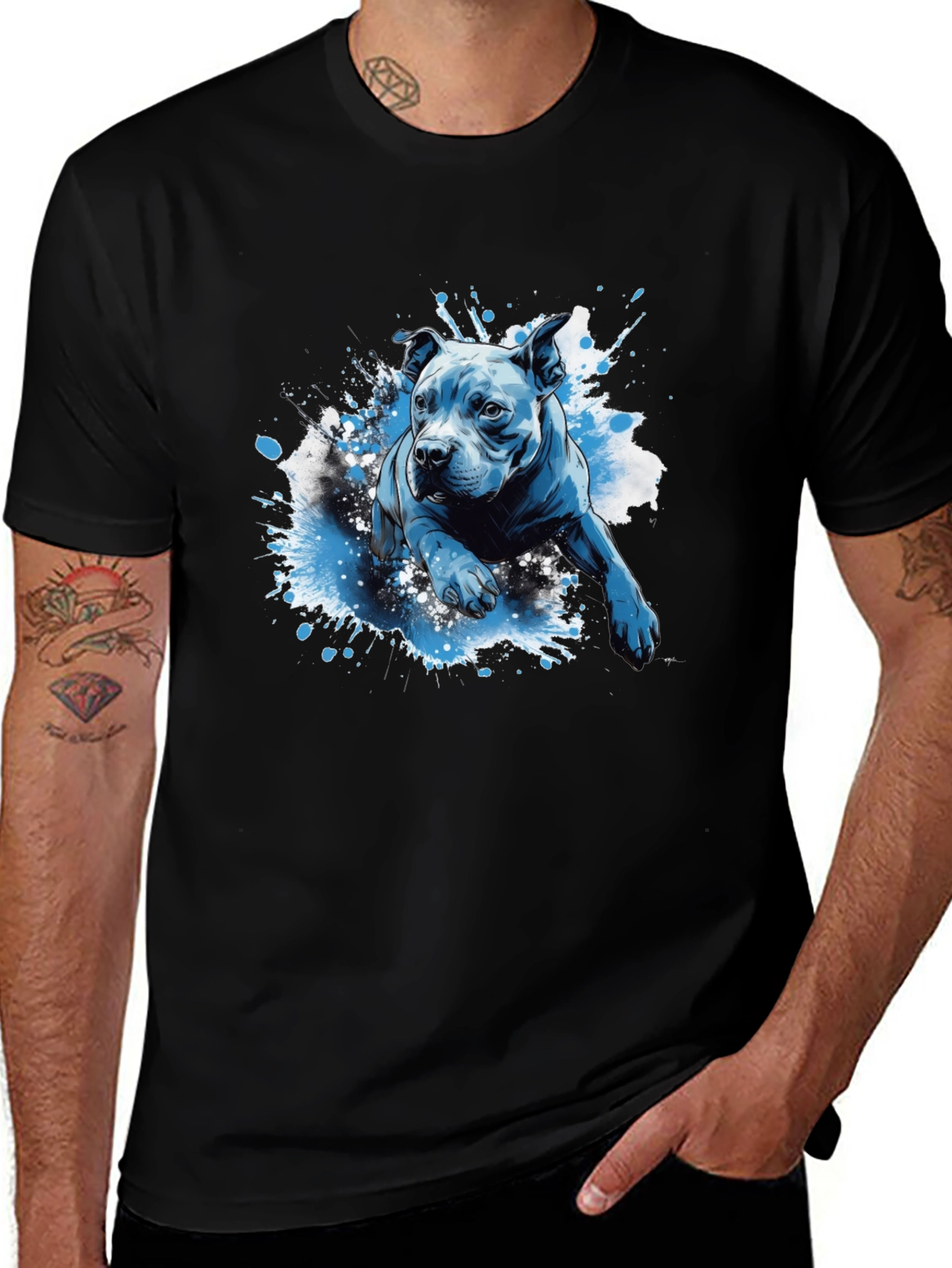 Variant 9 of Blue Pitbull Splash Graphic Tee - Black Cotton Comfort