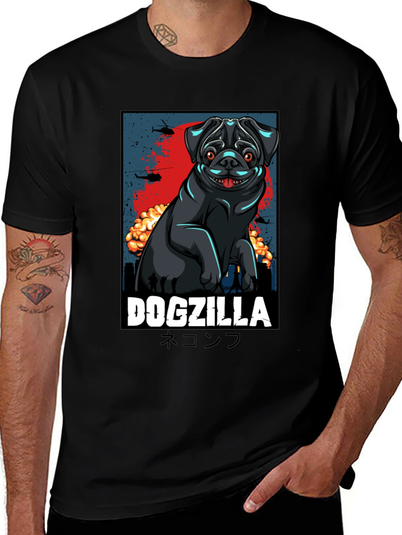 Dogzilla Graphic Tee - Men's Black Cotton T-Shirt