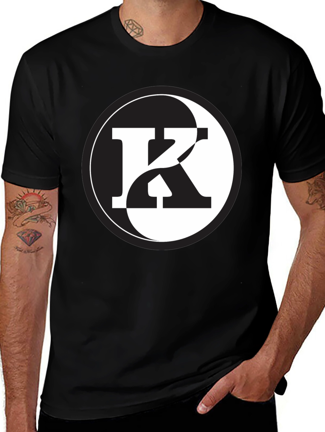 Variant 16 of Yin Yang K Letter Graphic Tee - Unisex Black T-Shirt
