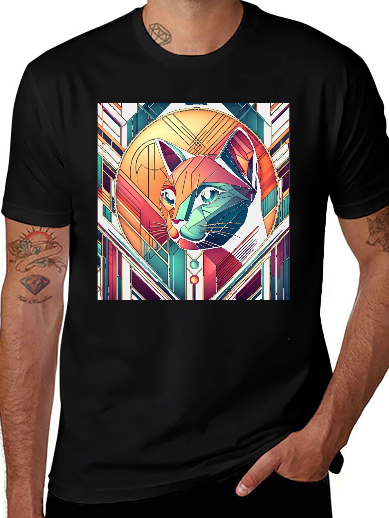 Variant 17 of Geometric Cat Art T-Shirt - Modern Graphic Tee