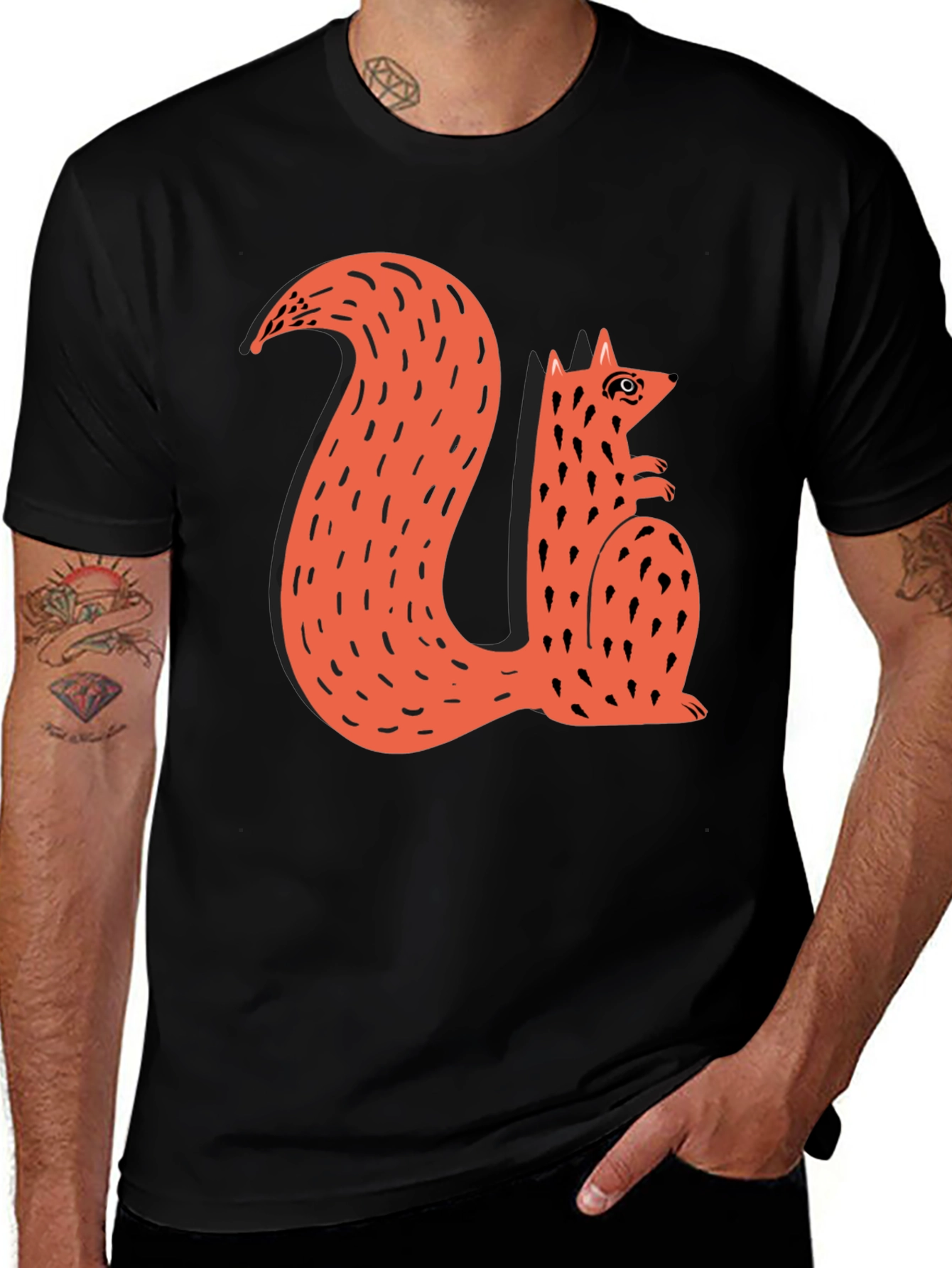 Variant 23 of Squirrel Graphic Tee - Modern Animal Print Black T-Shirt