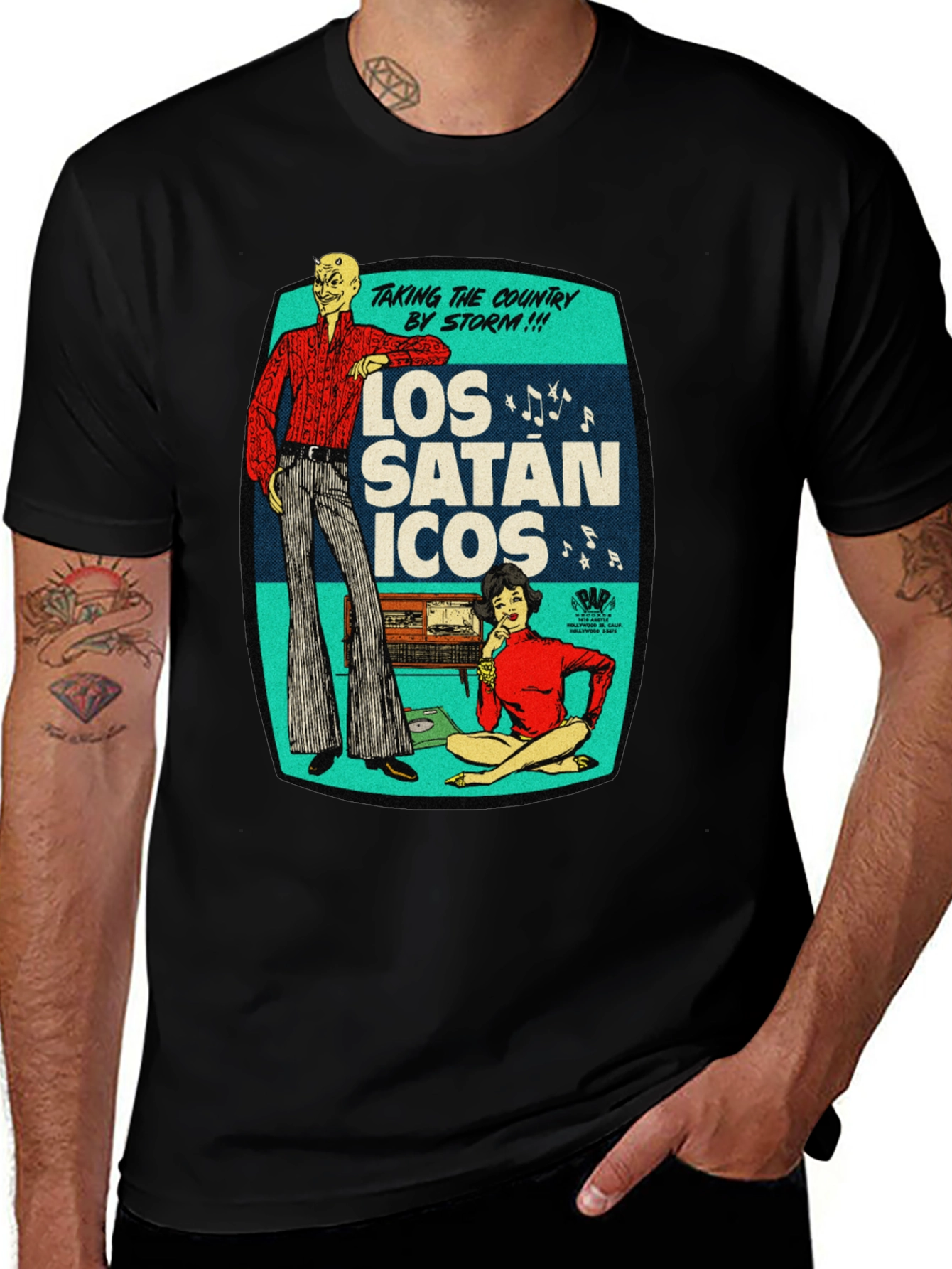 Variant 14 of Los Satanicos Graphic Tee - Retro Devil Band Shirt