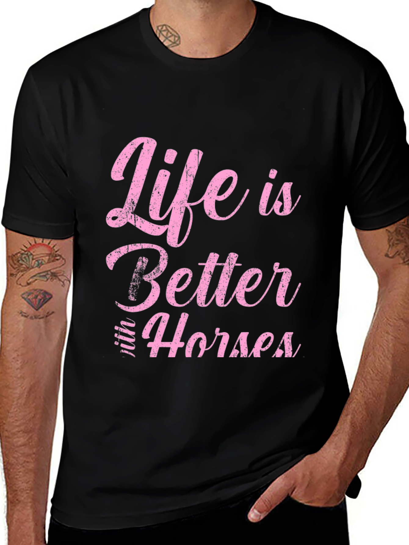 Variant 29 of Life is Better with Horses Graphic Tee - Black