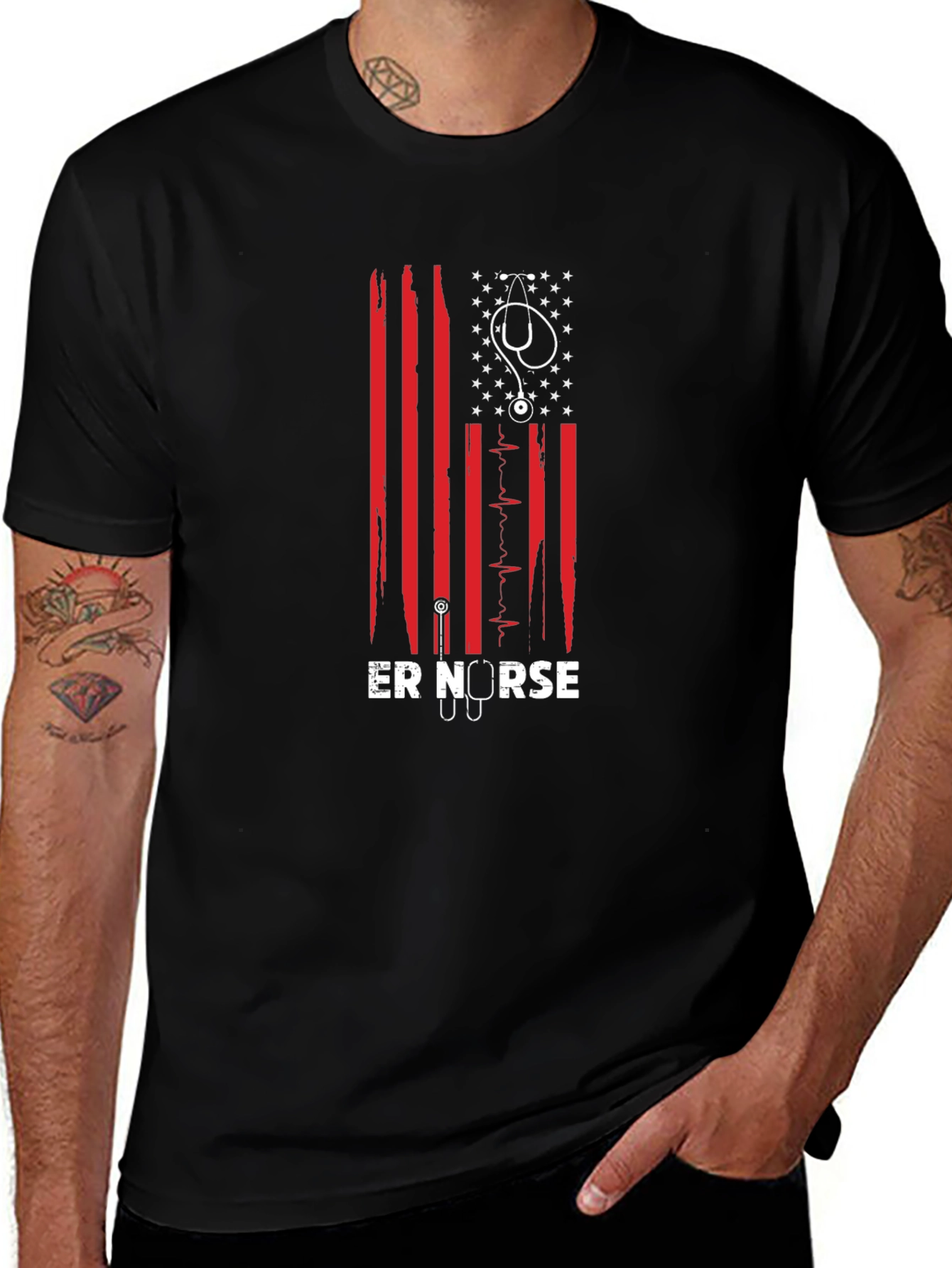 ER Nurse American Flag Graphic T-Shirt