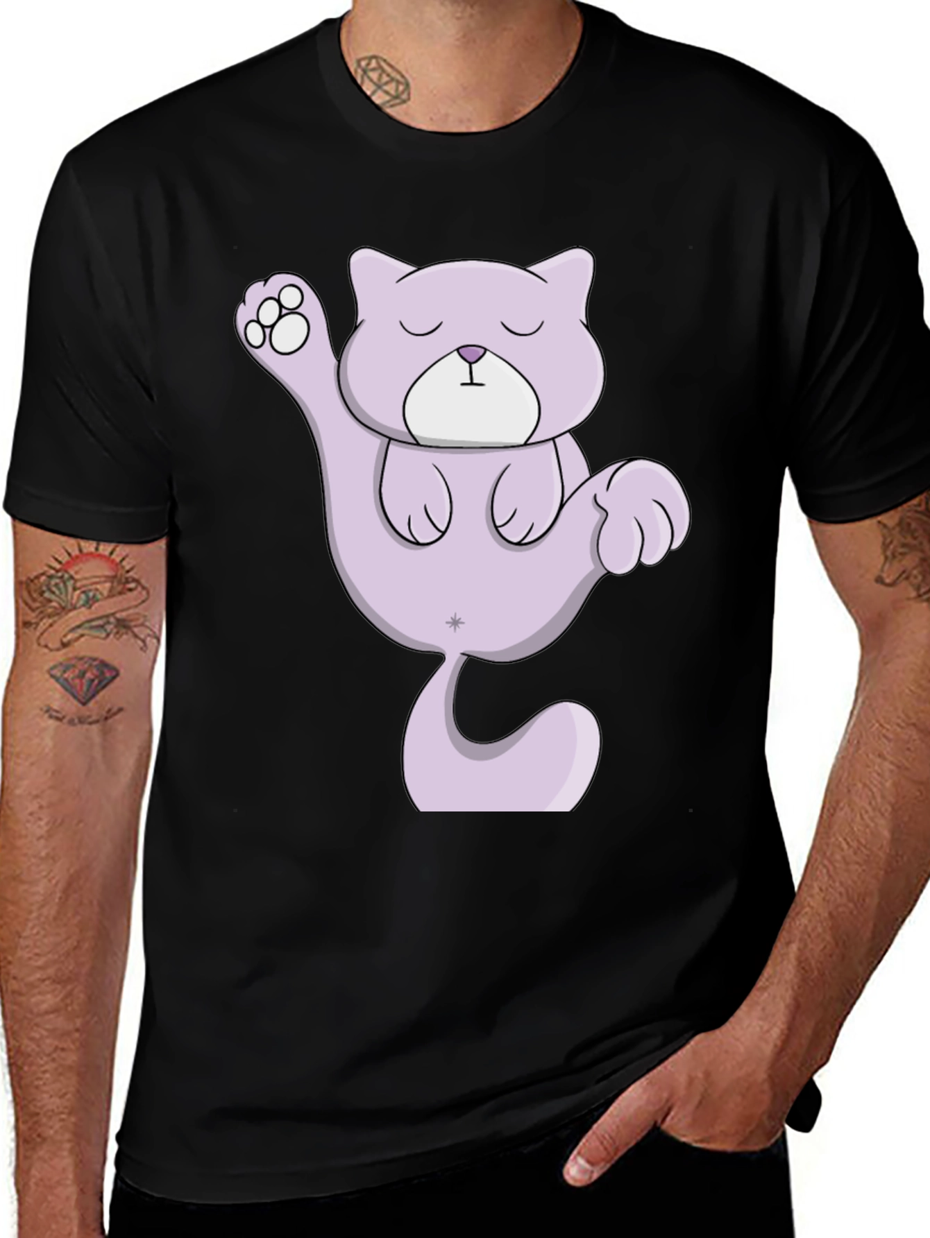 Variant 30 of Cute Cat Yoga Pose Graphic Tee - Black