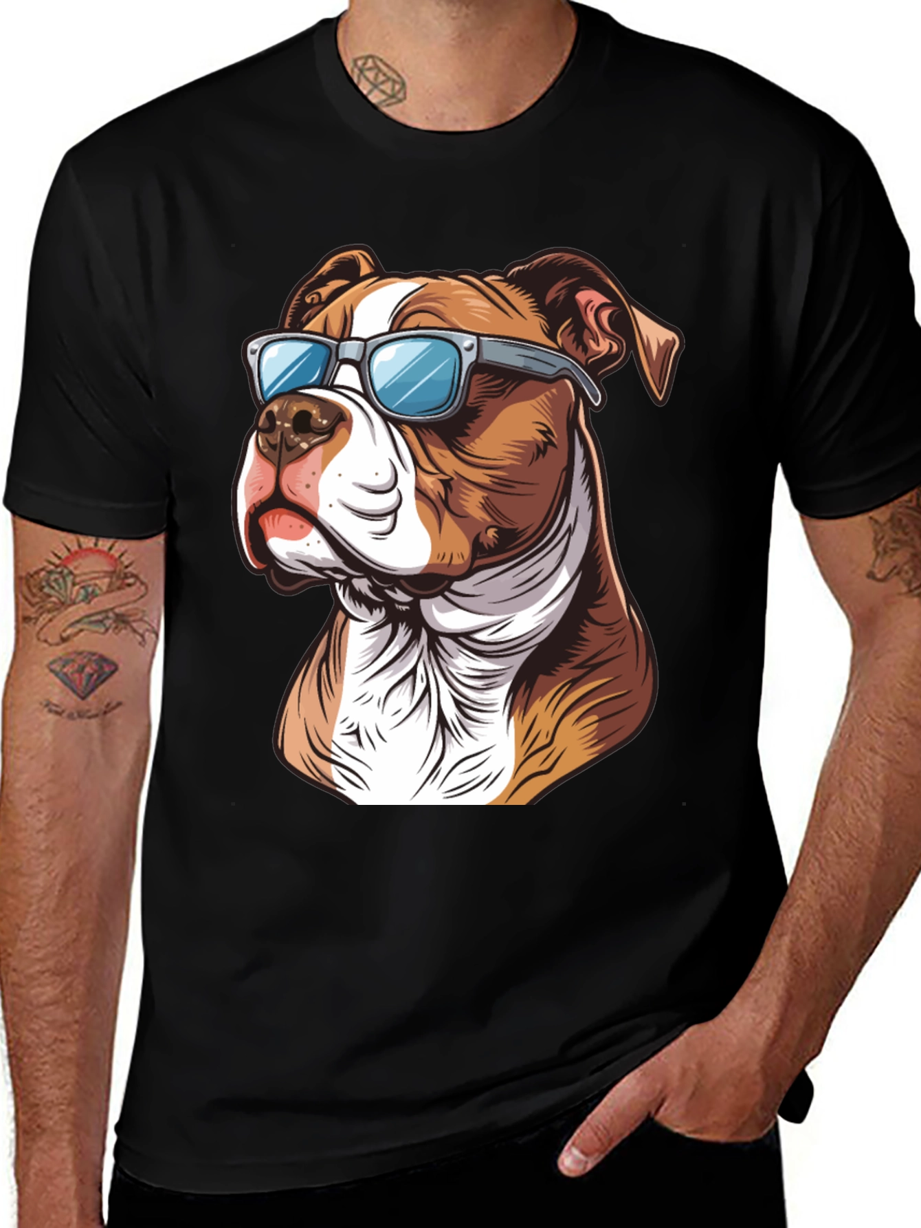 Variant 24 of Cool Dog T-Shirt - American Bulldog with Sunglasses