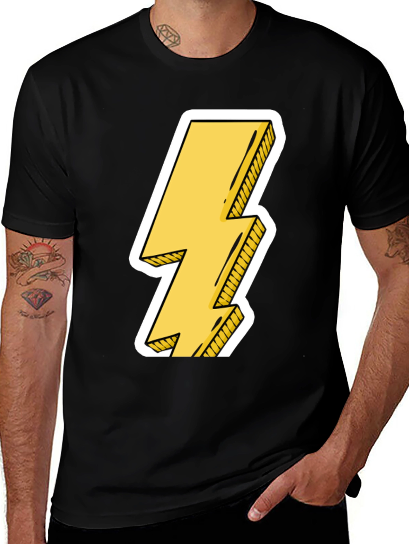 Black Lightning Bolt Graphic Tee - Black Cotton Casual T-Shirt main image