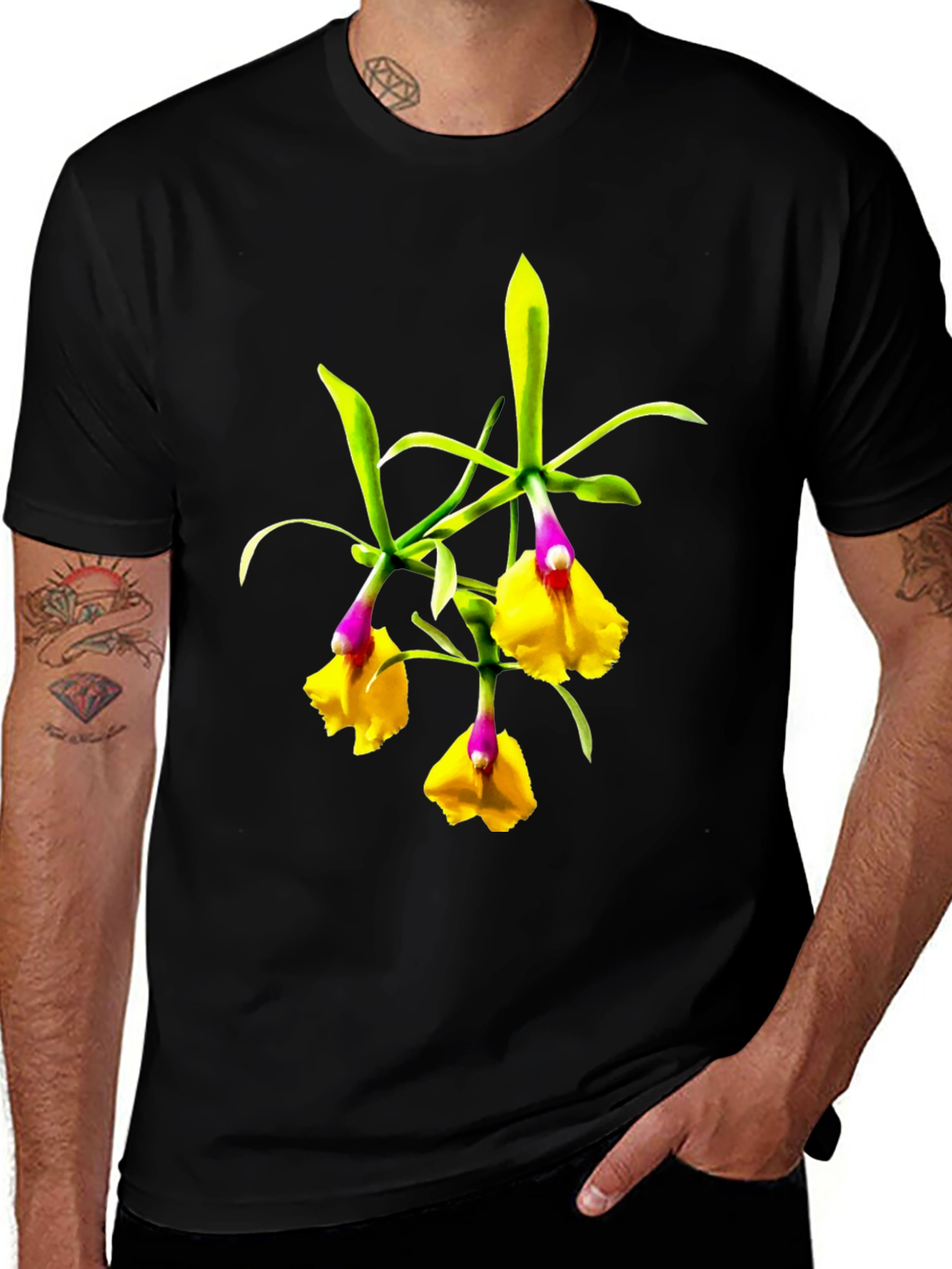 Variant 15 of Orchid Flower Graphic Tee - Botanical Black T-Shirt