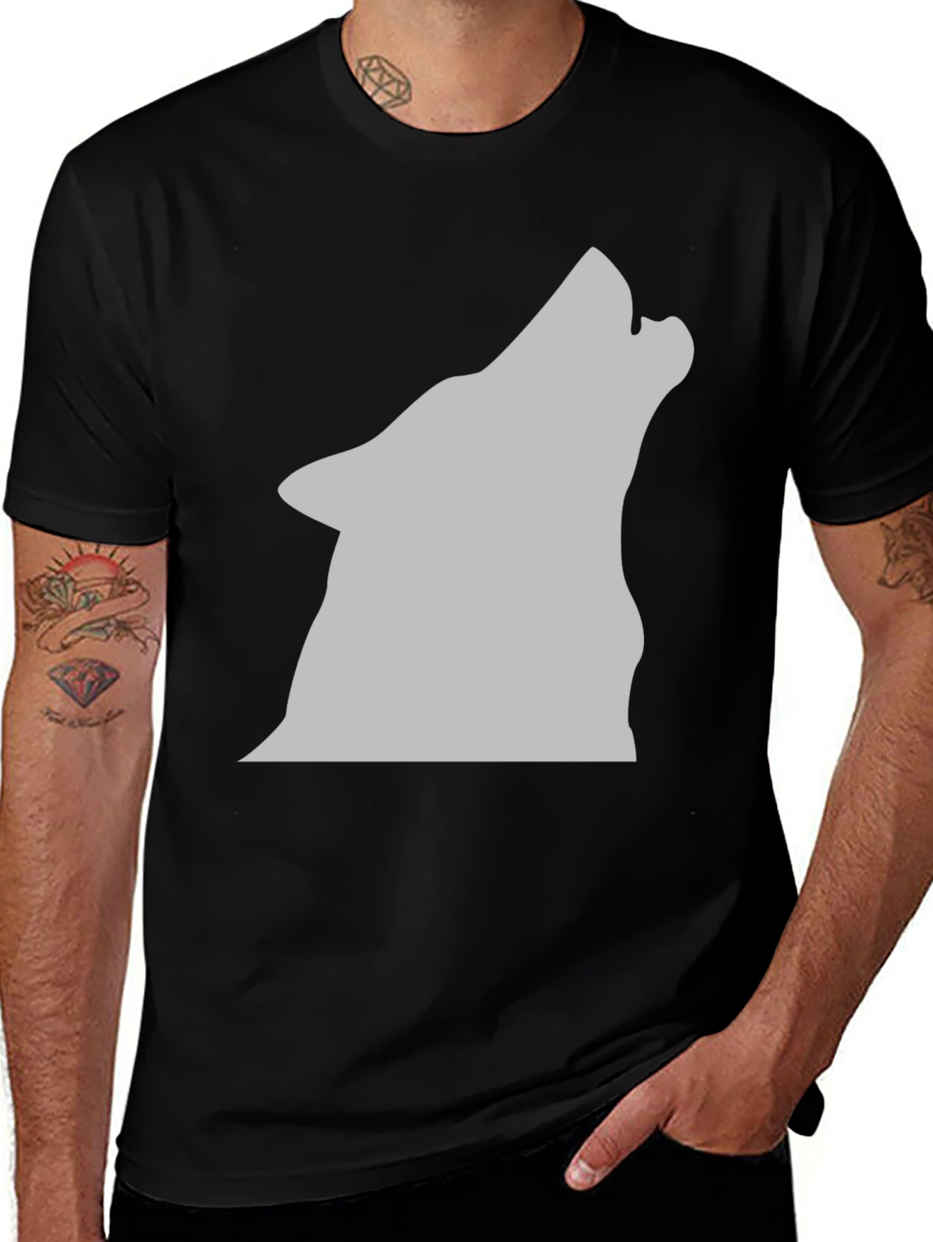 Variant 4 of Wolf Silhouette Graphic Tee - Black Cotton Comfort