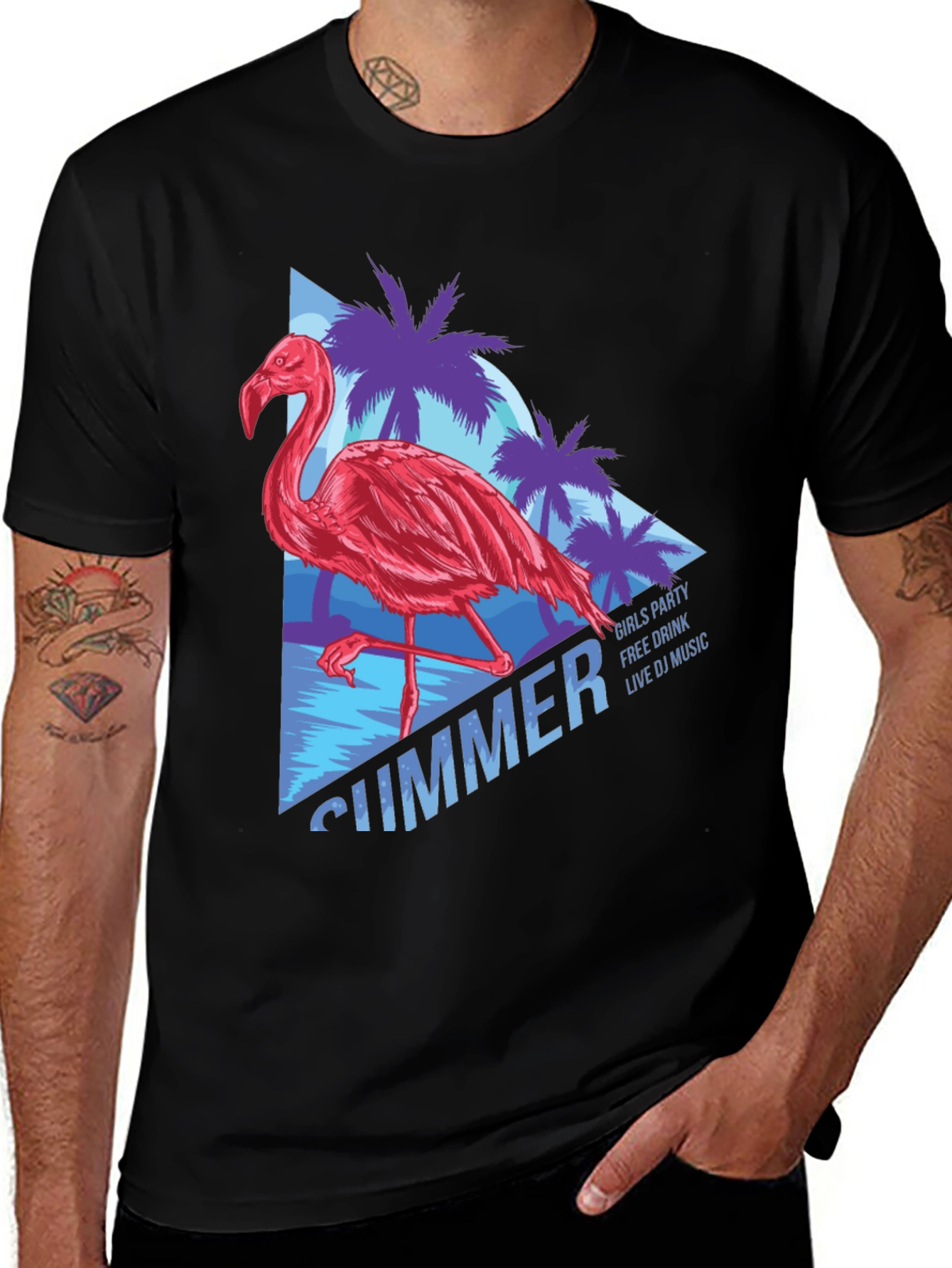 Variant 23 of Summer Flamingo Party Graphic Tee - Black