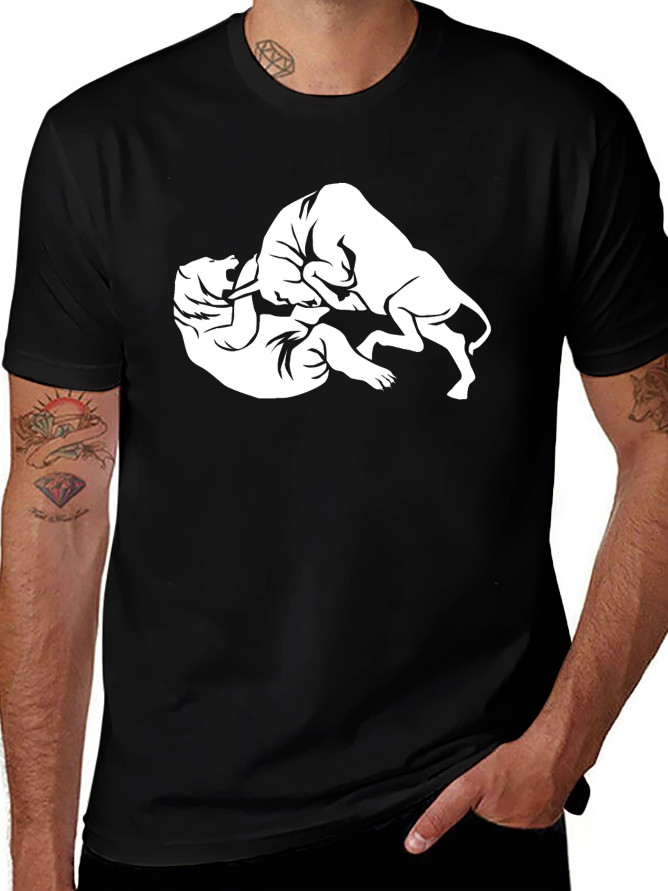 Bull vs Bear Graphic Tee - Black Cotton Blend